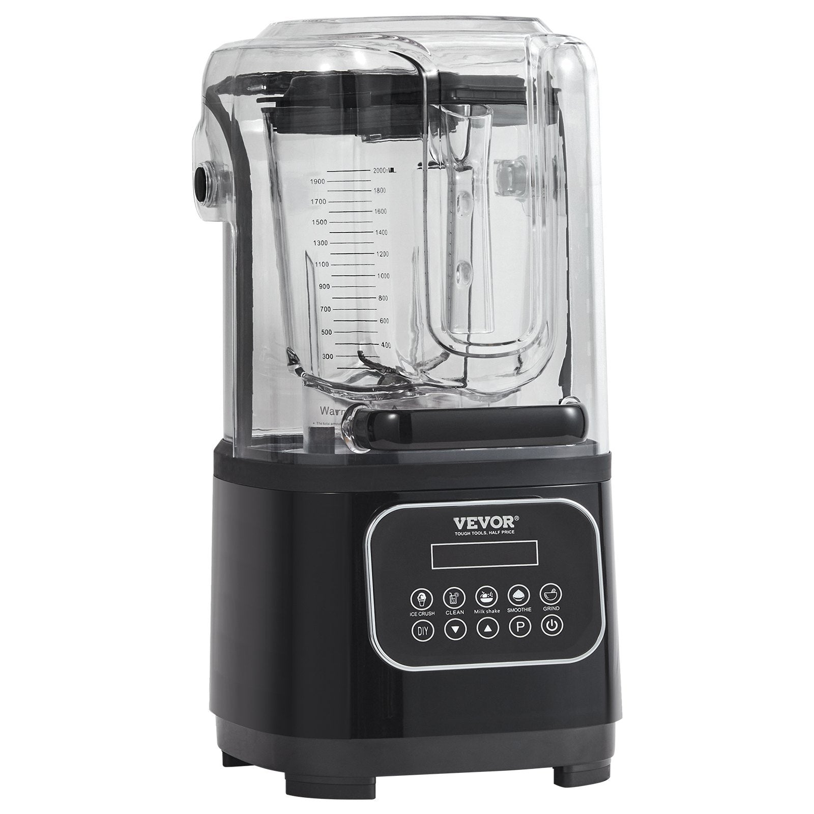 VEVOR Professional Blender With Shield Commercial Countertop Blenders 68 Oz Combo Stainless Steel 9 Speed & 5 Functions