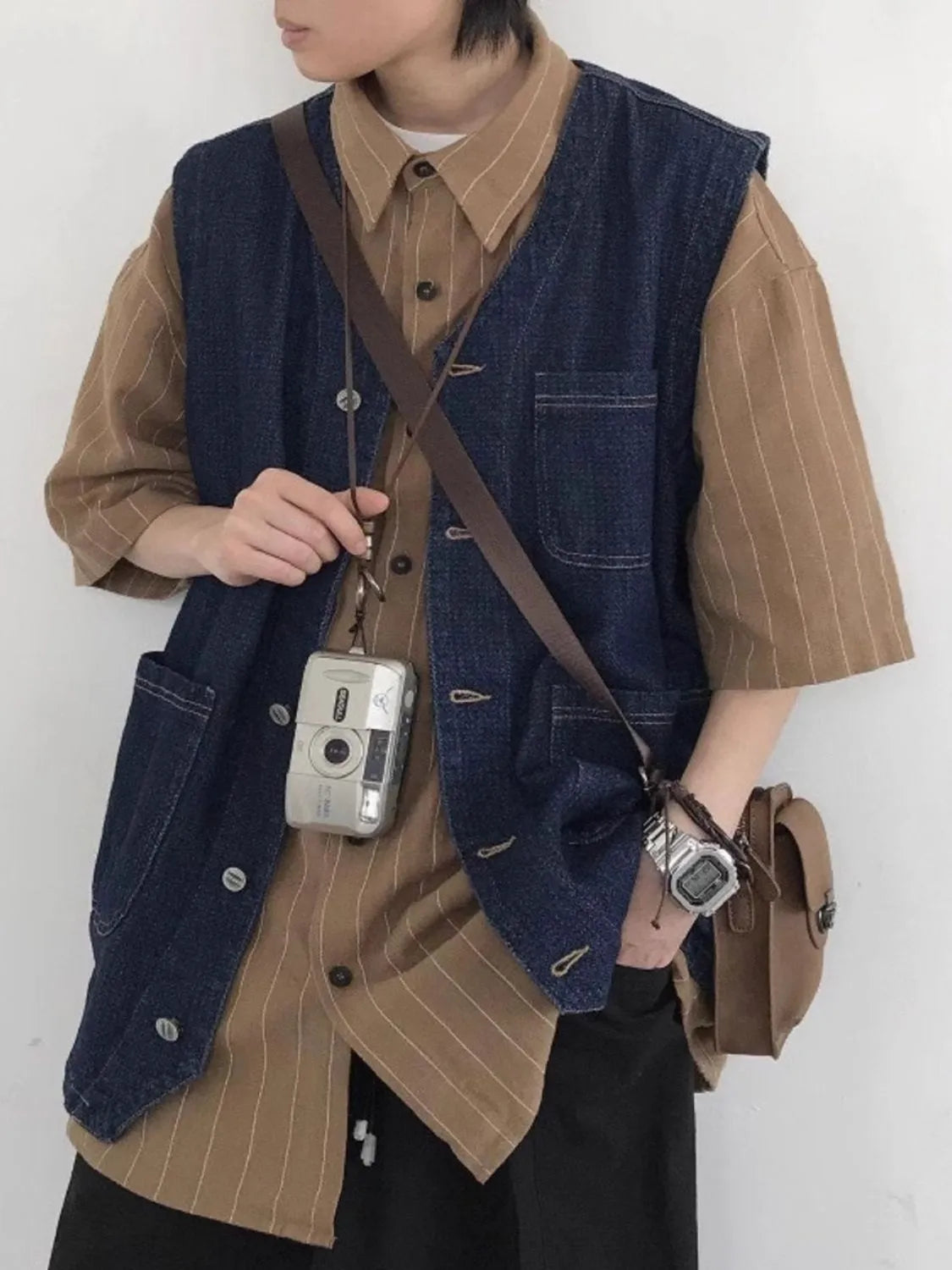Men’s Plus Size Button Up V Neck Denim Vest