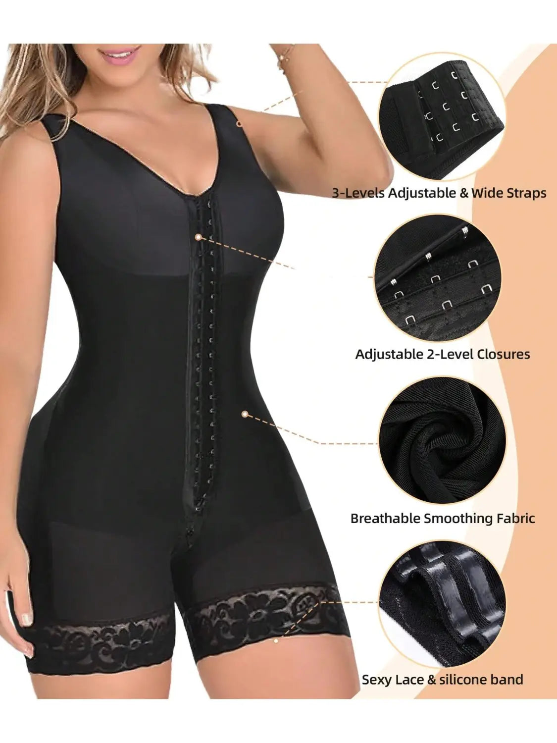 Fajas Colombianas Women’s Shapewear Full Body Sculpting After Abdominal Control Hip Lifter With Zipper Crotch Fitness