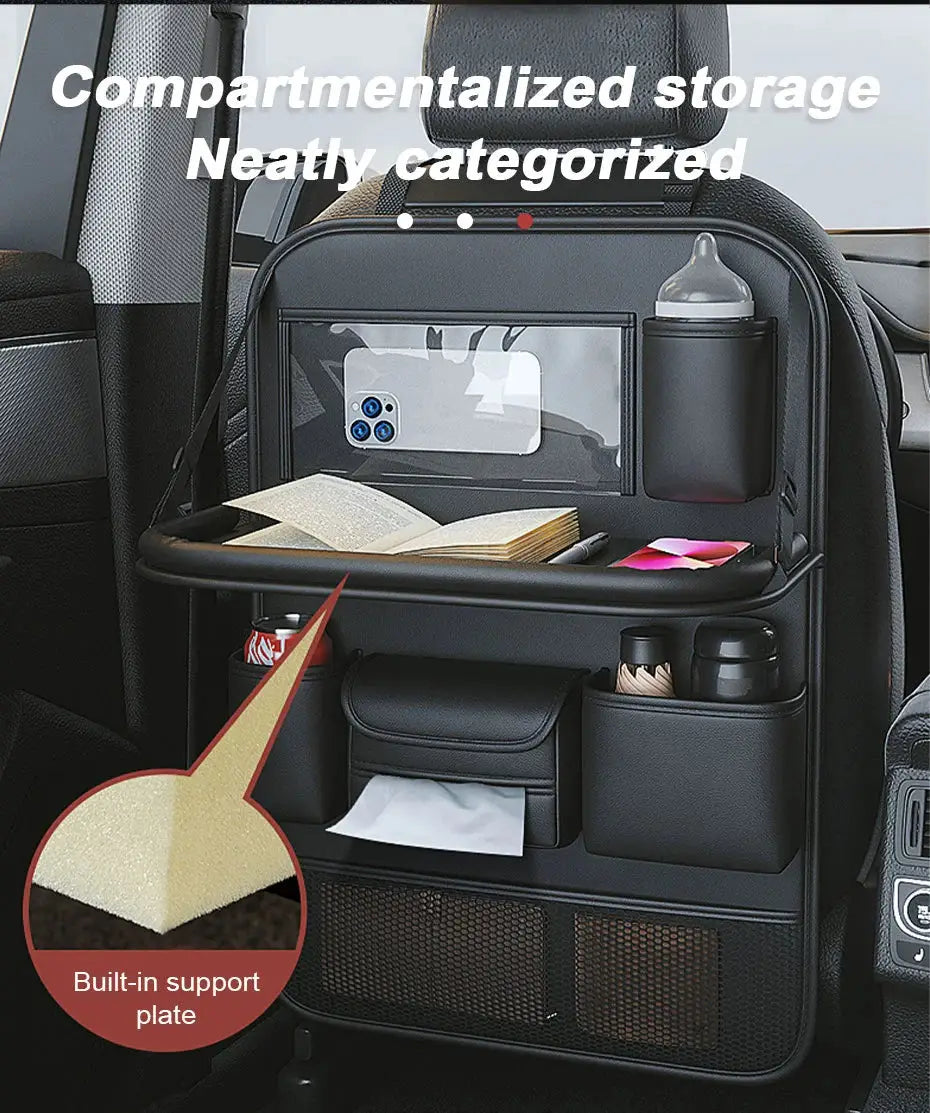 CAR SEATBACK ORGANIZER WITH FOLDABLE TABLE TRAY