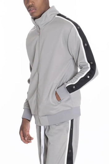 WEIV Men's Zip Up Jacket with Side Snap Sleeve
