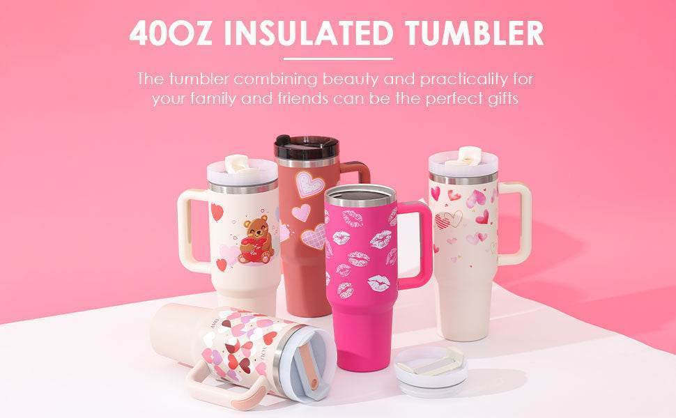 40 Oz Tumbler With Handle Straw Insulated Stainless Steel Spill Proof Vacuum Coffee Cup Lid Tapered Mug Gifts