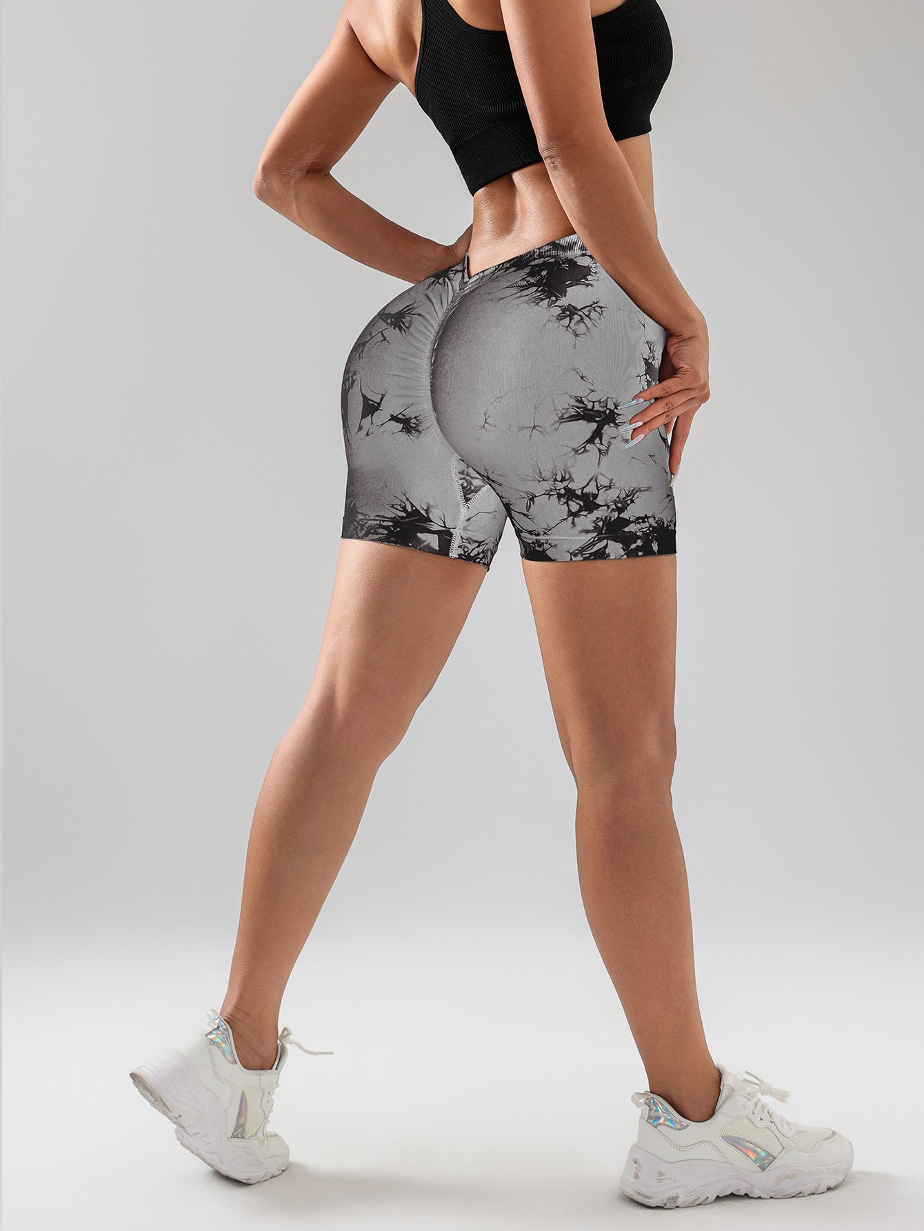Women’s Tie Dye High Waist V Back Scrunch Yoga Shorts Seamless Sport Athletic With Stretch Fabric Fitness Workout