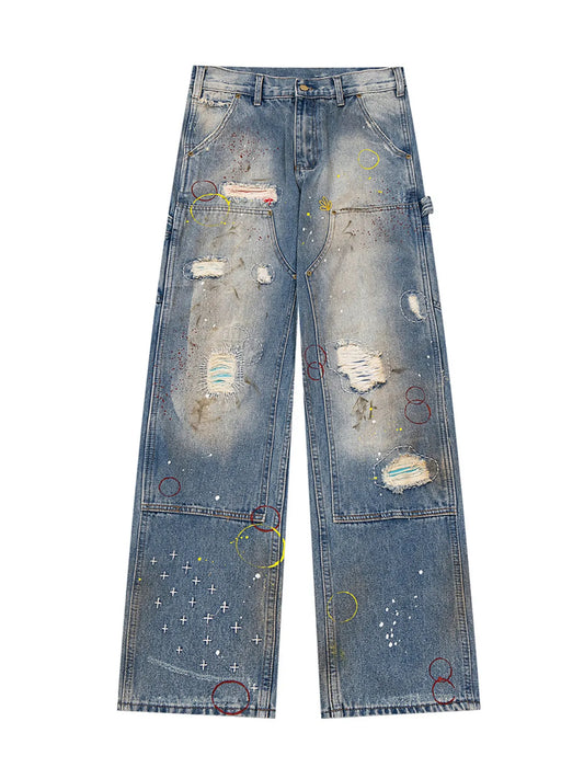 Men's Distressed Wide Leg Jeans