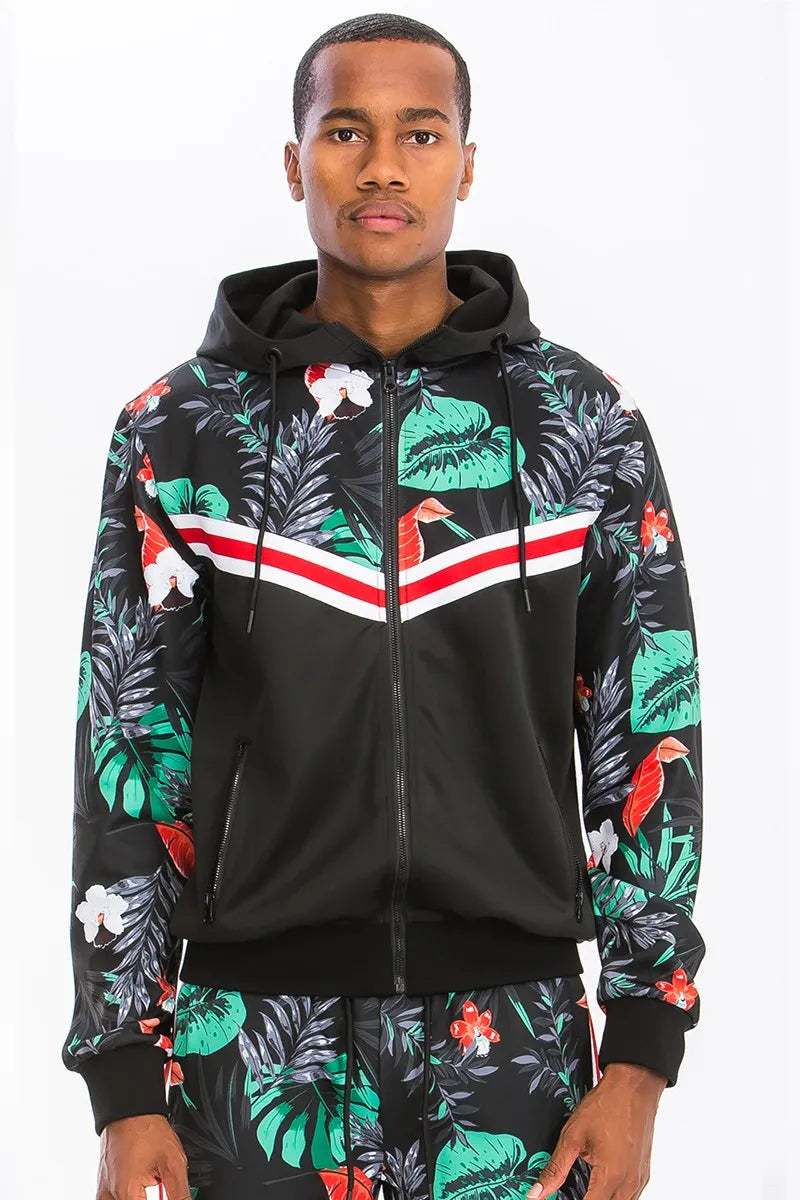 WEIV Men’s Tropical Printed Jacket and Drawstring Pants Set