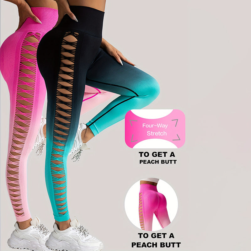 2 Pack Cut Out Ombre Gradient Color Hollow High waist Butt lifting Fitness Women’s Yoga Pants Waist Cutout Ripped Super