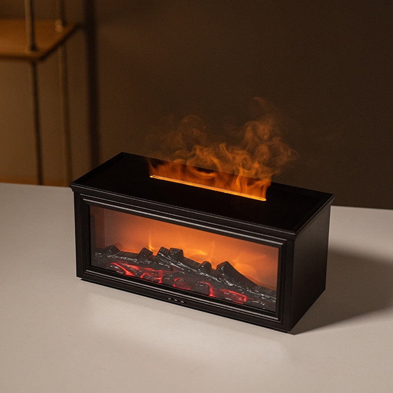Simulation 3d Fireplace Flame Aroma Diffuser Household Desk Black