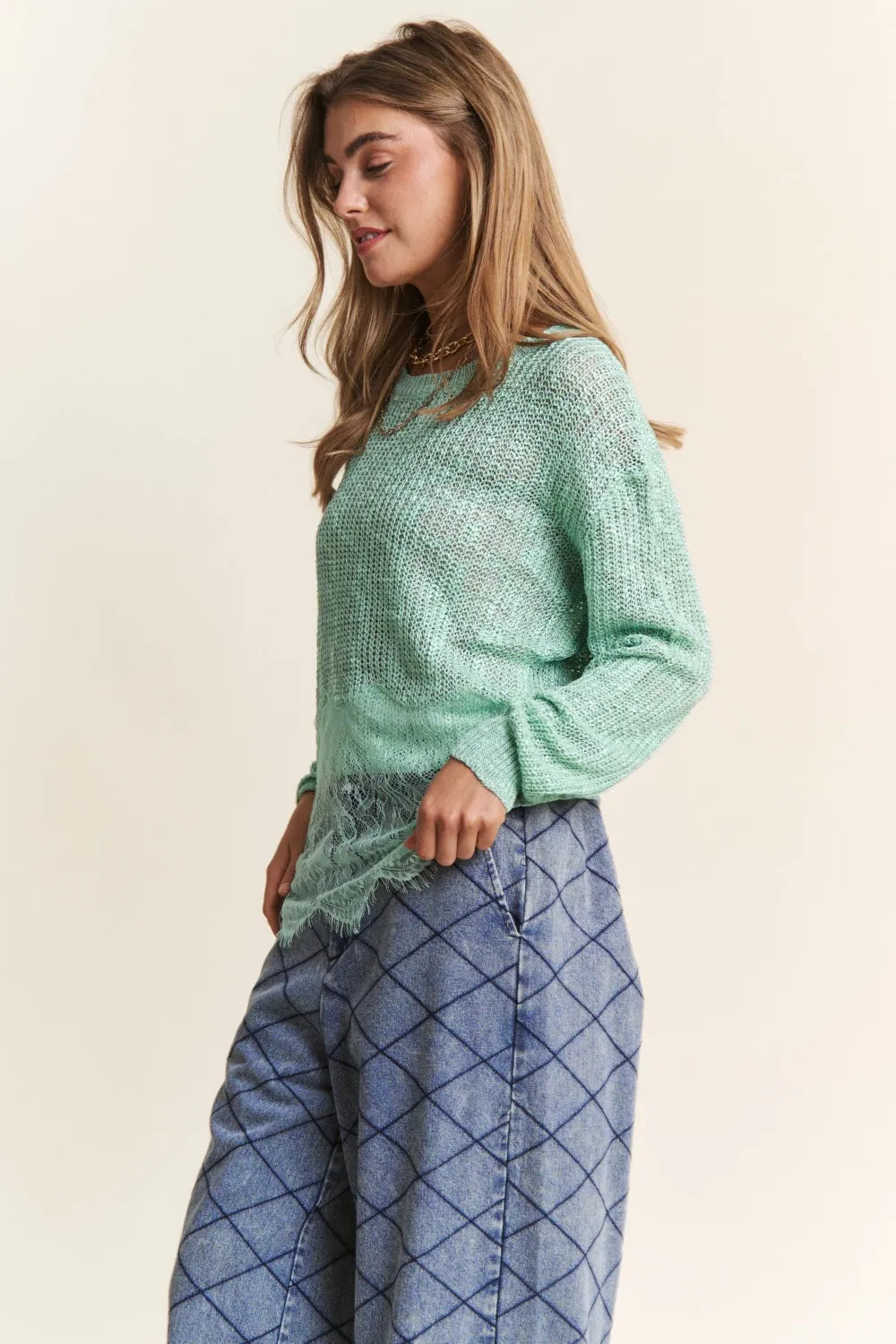 J.NNA Lace Detail Long Sleeve Knit Top