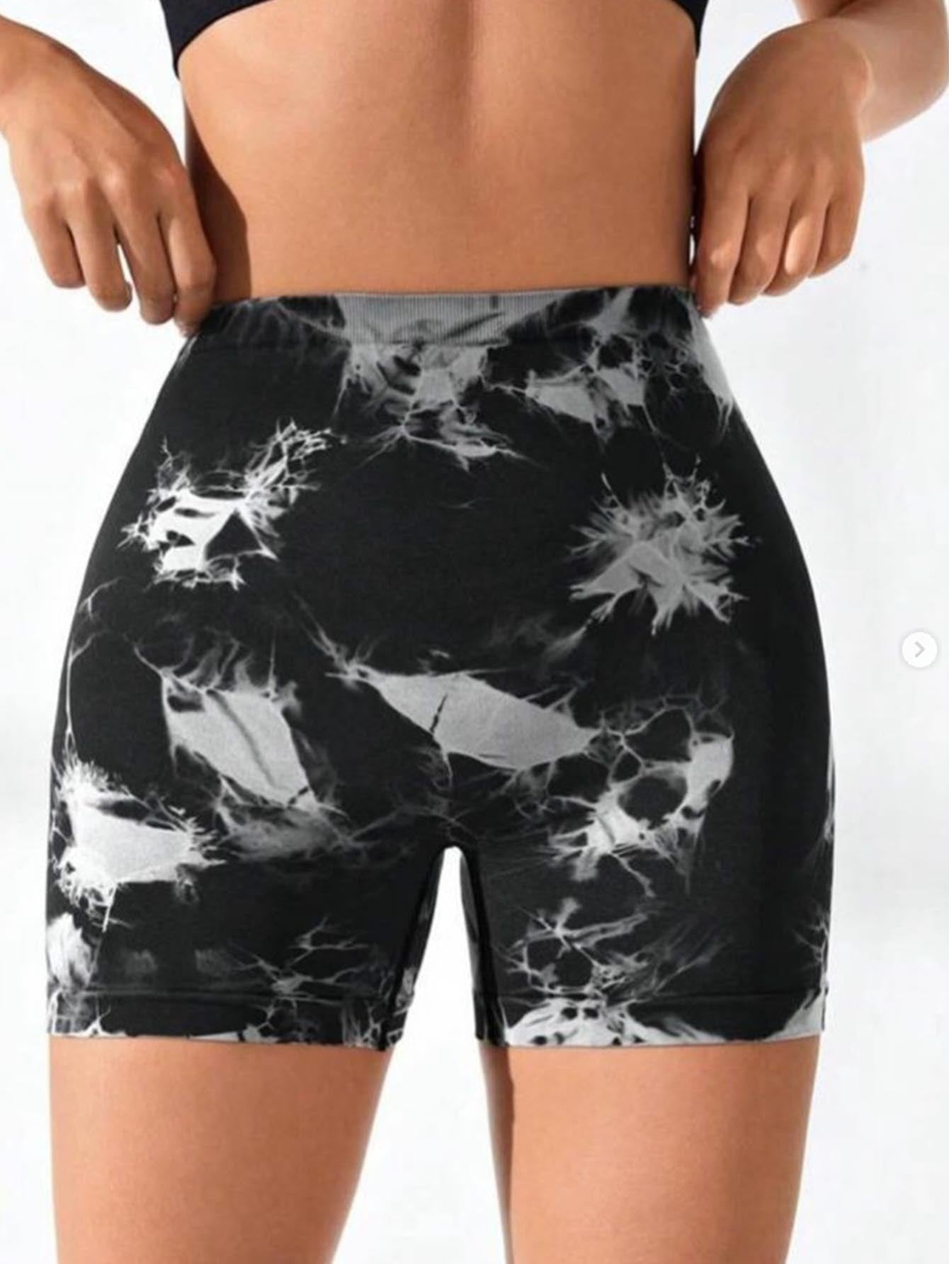 Women’s Tie Dye High Waist V Back Scrunch Yoga Shorts Seamless Sport Athletic With Stretch Fabric Fitness Workout