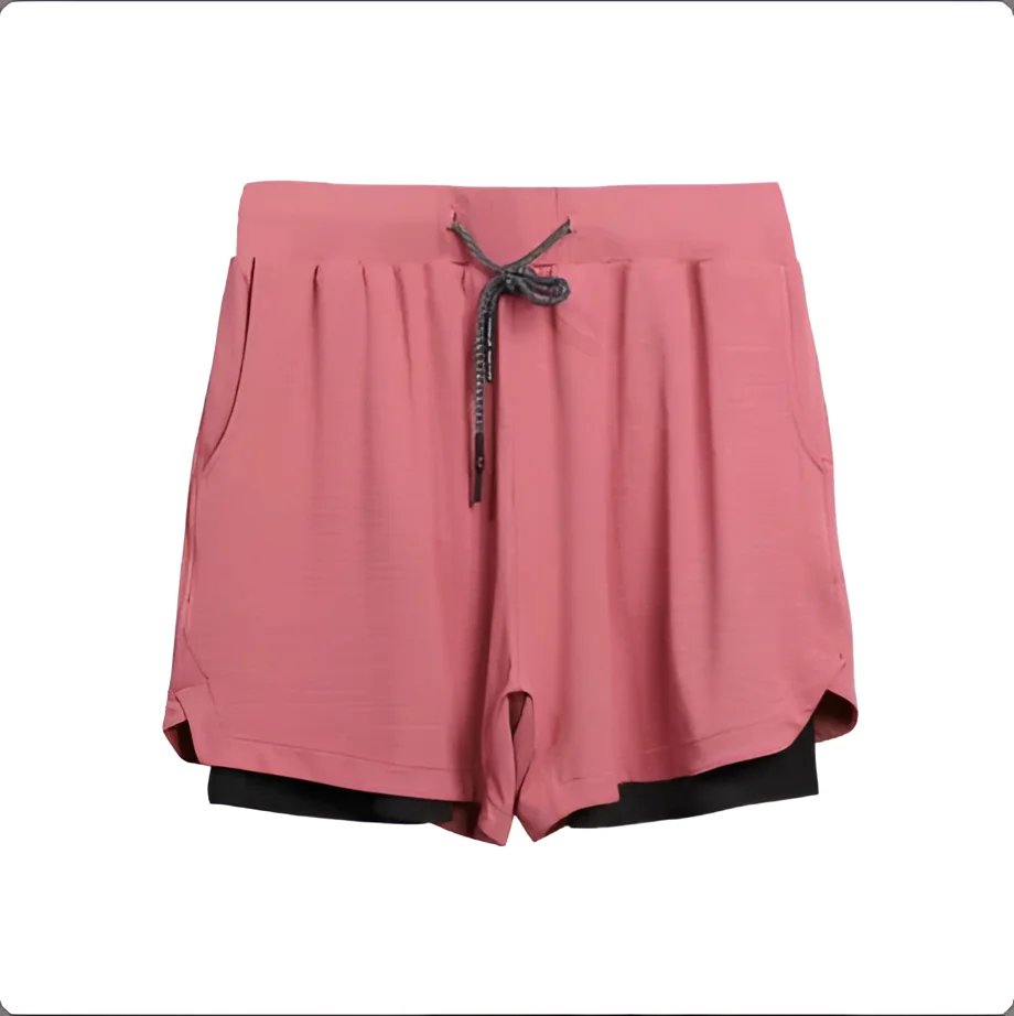 Gym Clothing Men Quick Dry 2 In 1 Shorts Polyester Spandex Breathable Liner Running Fitness Pink / 2XL