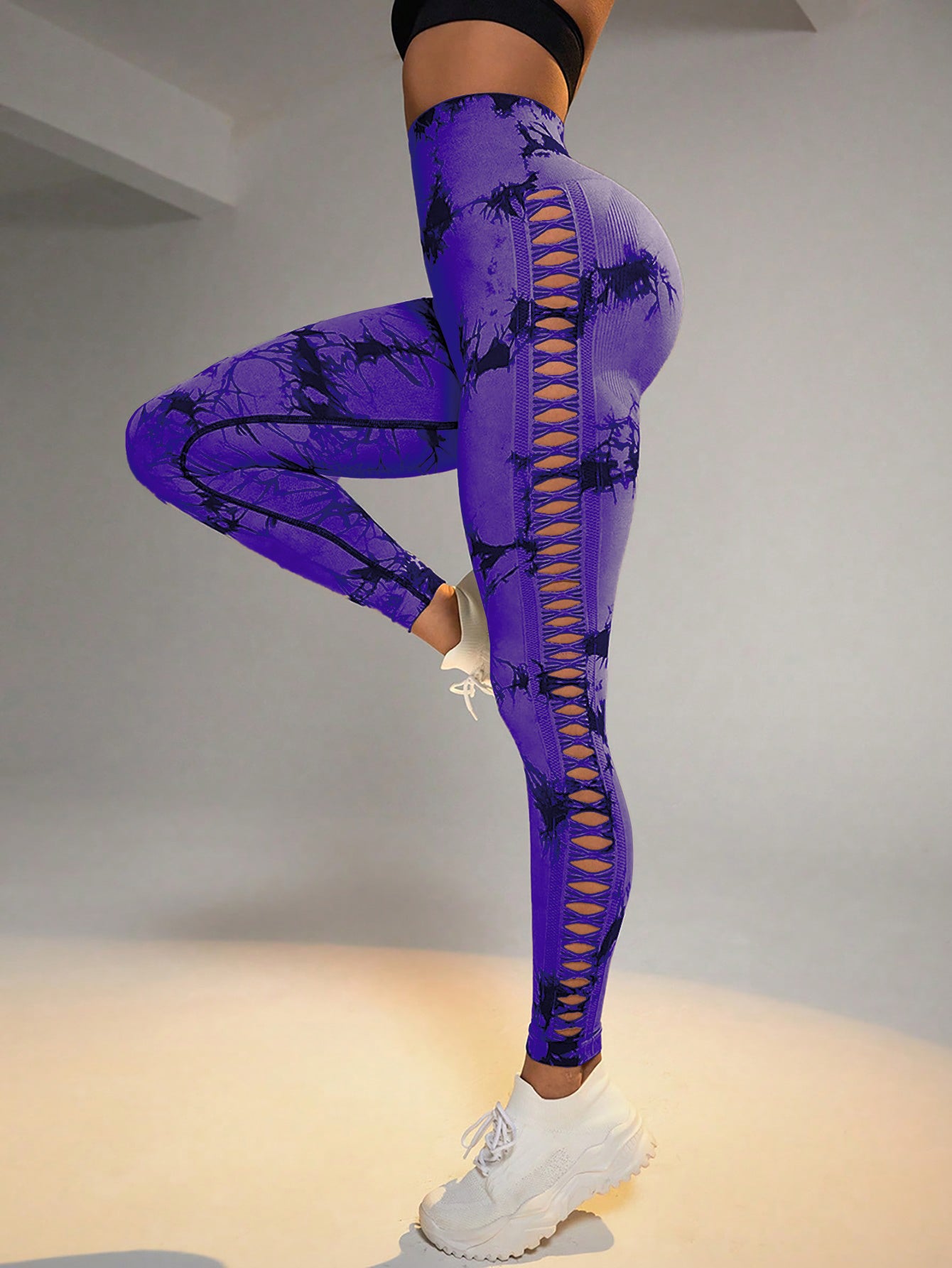 Cut Out Side Hollow Tie Dyed Yoga Pants High Waist And Hip Lifting Fitness With Seamless Sports Tights Workout Gym
