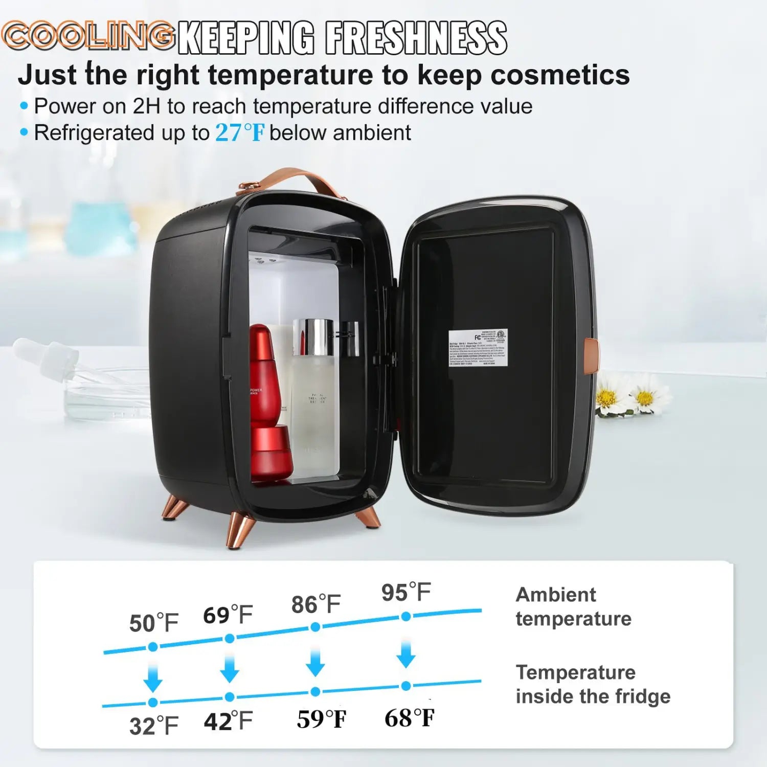 Vevor Mini Fridge 6L Skincare With LED Light And HD Mirror AC DC Makeup Fridges For Skin Care Cosmetic Storage Chill