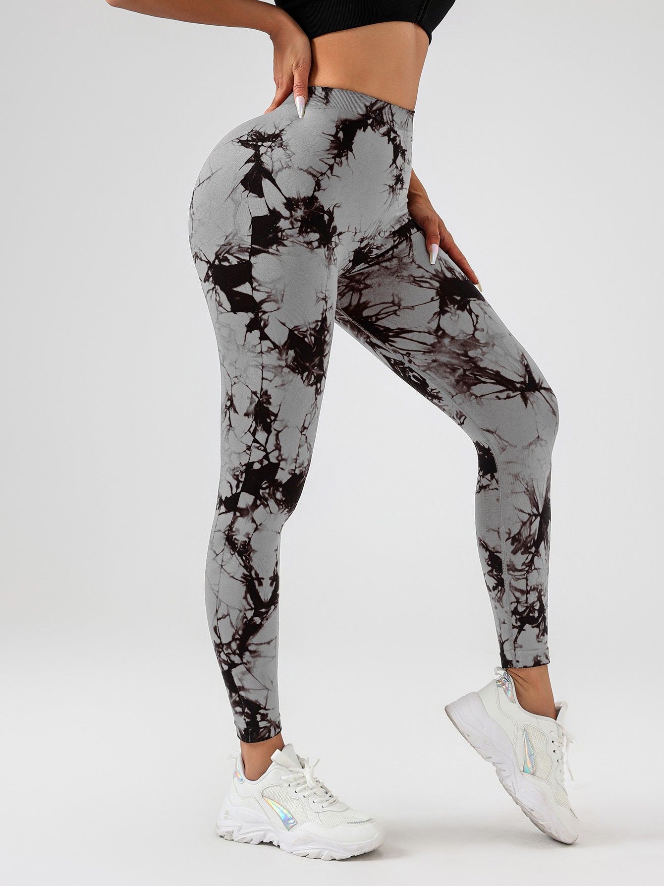 Tie Dye Slimming Yoga Leggings Butt Lifting High Stretch Casual Fitness Pants Women’s Activewear Grey / M