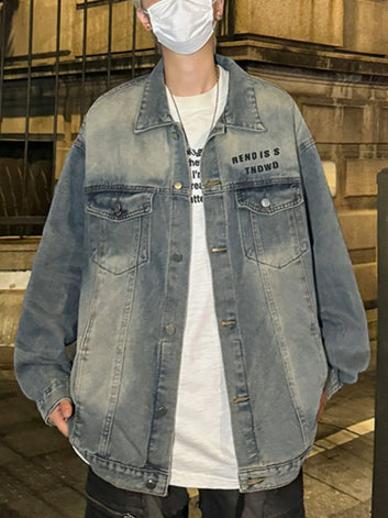 Men's Plus Size Oversized Button Up Washed Denim Jacket