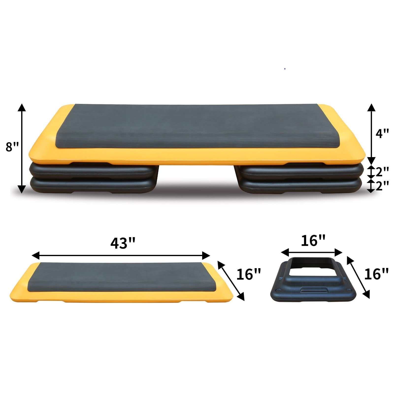 Adjustable Aerobic Stepper Fitness With 4 Lifts And Exercise Platform Trainer Black and yellow