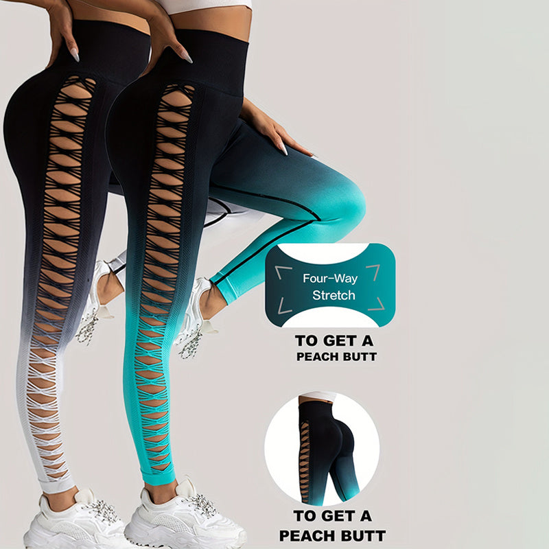 2 Pack Cut Out Ombre Gradient Color Hollow High waist Butt lifting Fitness Women’s Yoga Pants Waist Cutout Ripped Super