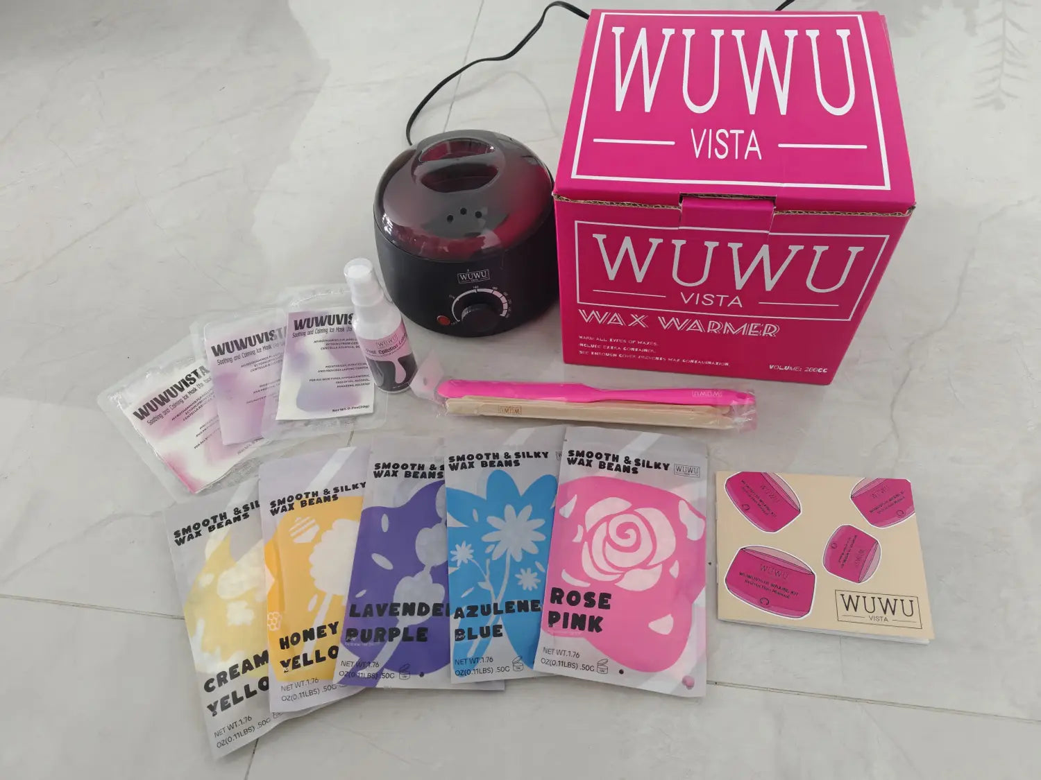 Waxing Kit WUWUVISTA 23 Items Hair Removal Wax With Warmer Beads For Face Brazilian Full Body Bikini Sensitiive Skin