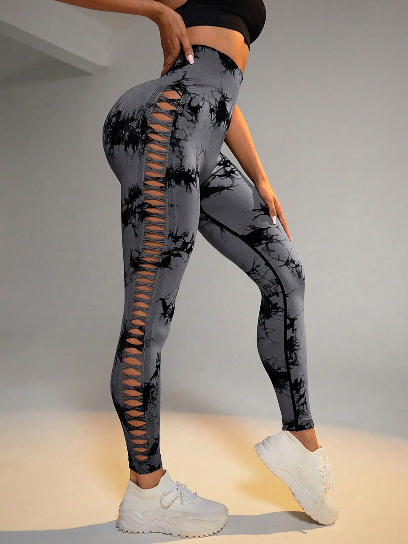 Cut Out Side Hollow Tie Dyed Yoga Pants High Waist And Hip Lifting Fitness With Seamless Sports Tights Workout Gym