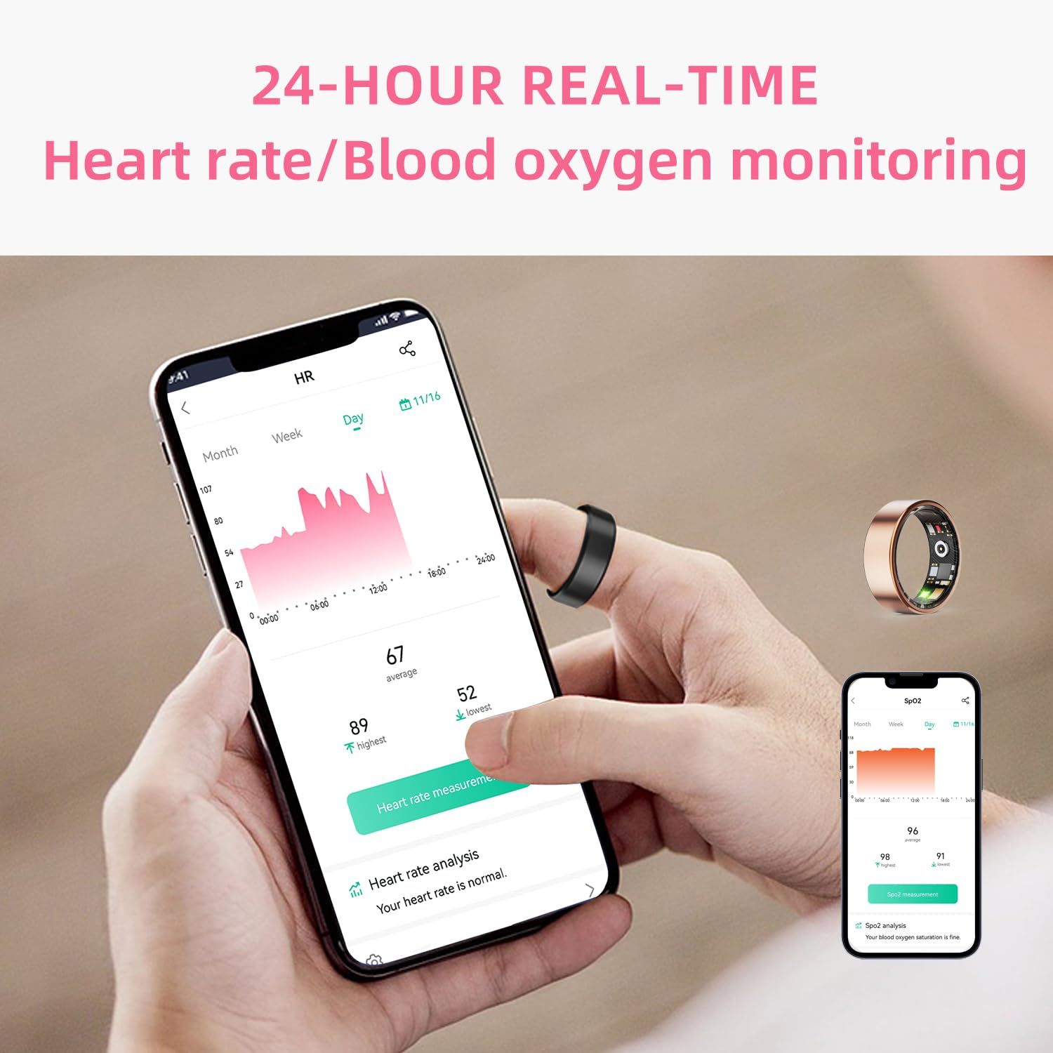 Smart Ring Health Tracker Fitness Sleep Heart Rate Blood Oxygen For Men And Women,IP68 Waterproof Level Bluetooth Rings