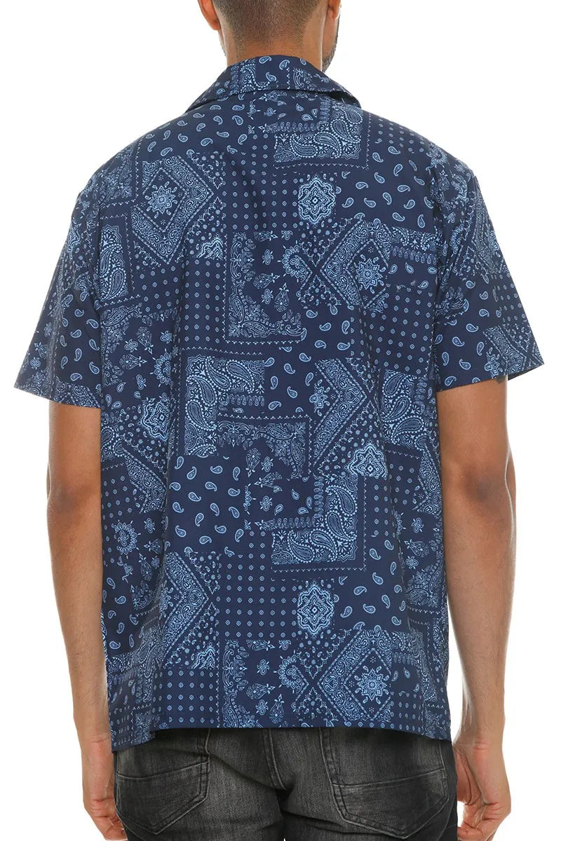WEIV Men’s Full Size Collared Print Button Down Shirt Plus