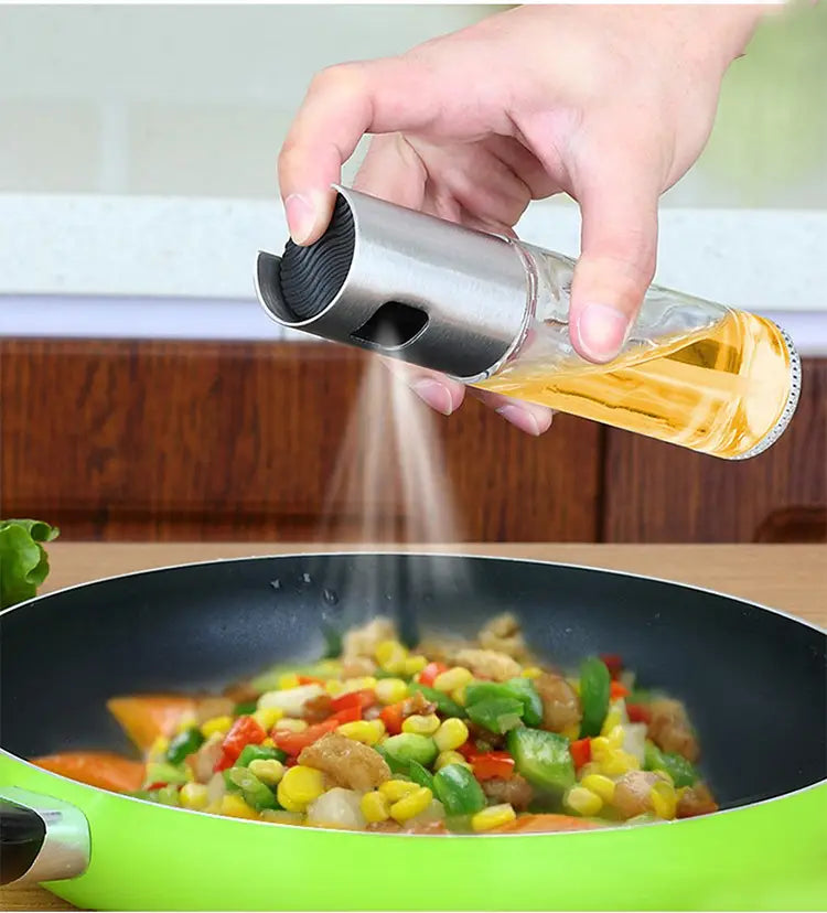 BBQ Healthy Kitchen Cooking Oil Vinegar Spray Bottle Push Type BottlePump Tank Leakproof Sprayer Tools Gadgets