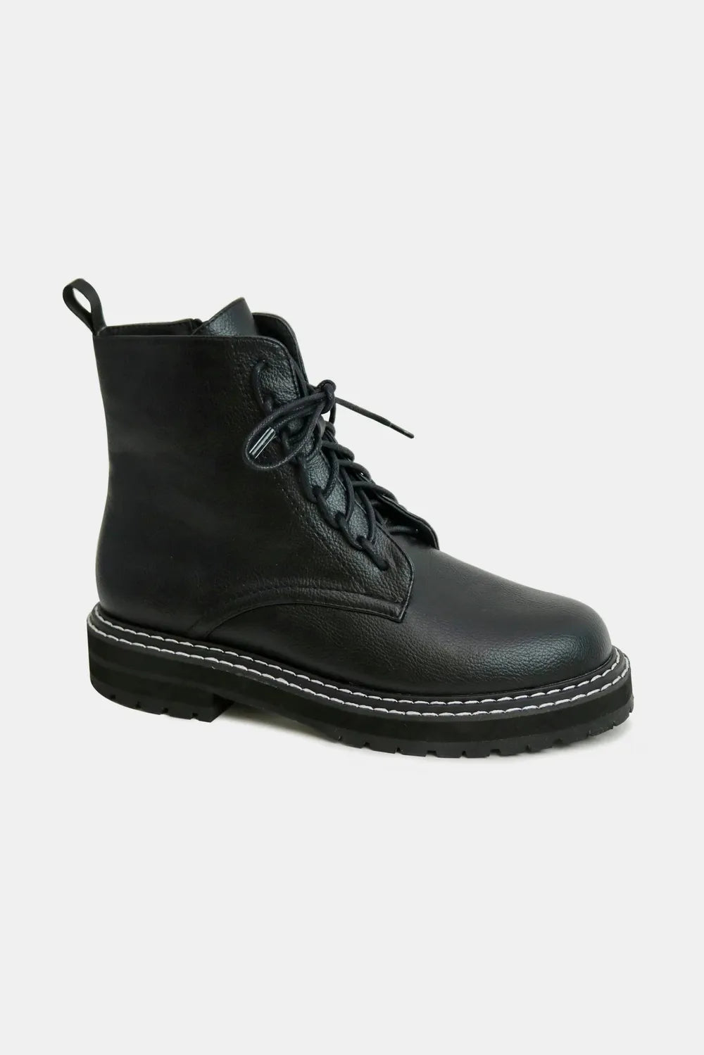 Beast Fashion Faux Leather Lace Up Boots with Side Zipper