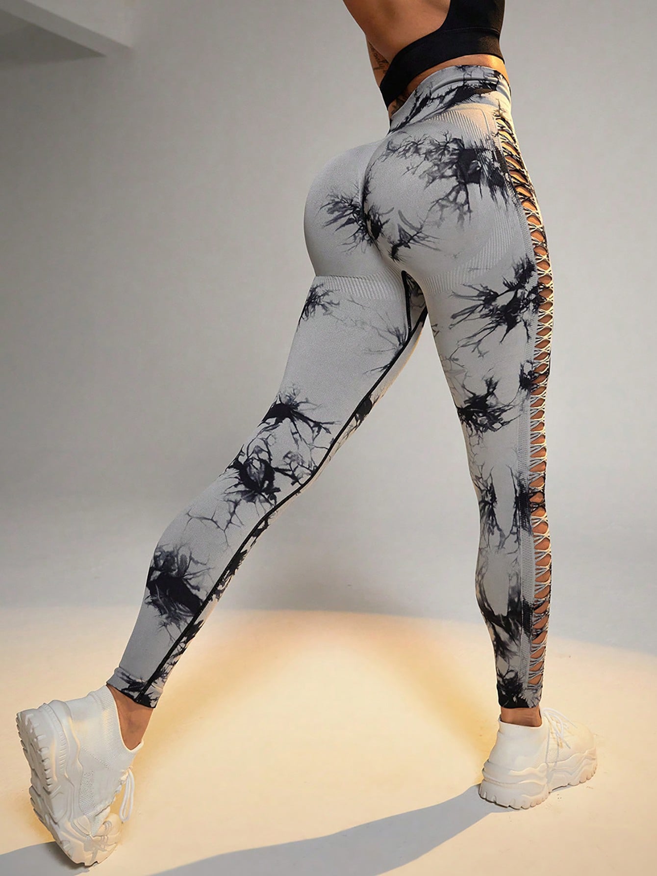 Cut Out Side Hollow Tie Dyed Yoga Pants High Waist And Hip Lifting Fitness With Seamless Sports Tights Workout Gym