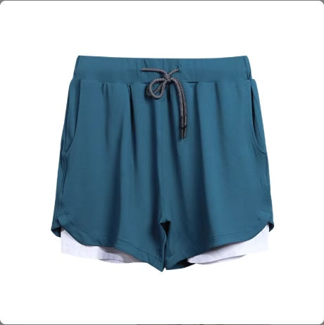 Gym Clothing Men Quick Dry 2 In 1 Shorts Polyester Spandex Breathable Liner Running Fitness Dark blue / 2XL