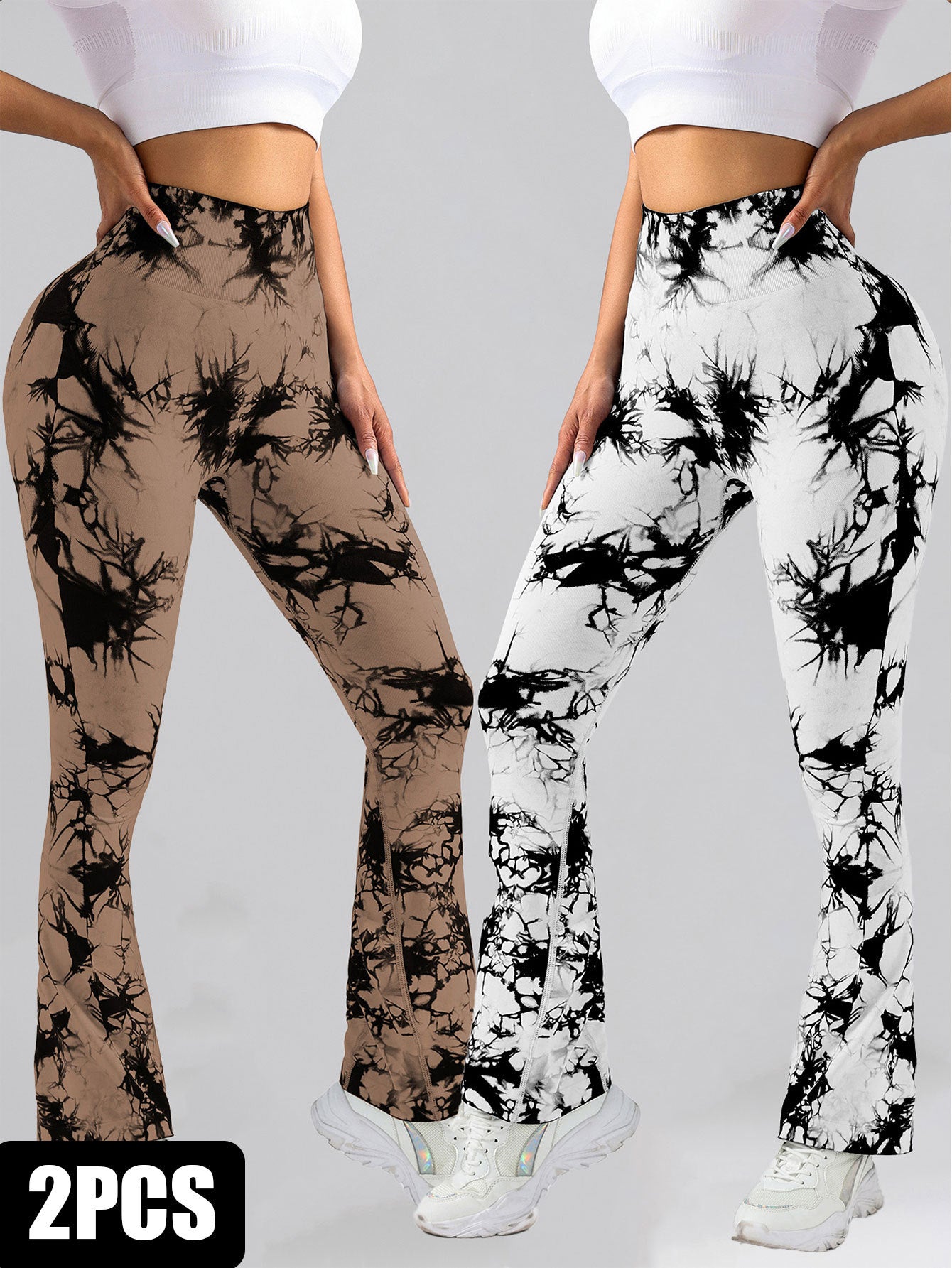 2 Pack Tie Dyed High Waisted Flared Butt lifting Fitness Sports Women’s Yoga Bell bottom Pants Workout Leggings