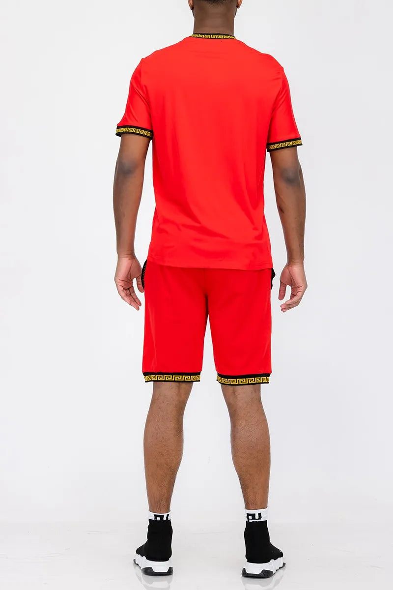 WEIV Men’s Full Size Lion Head Embroidery T shirt And Short Set Plus