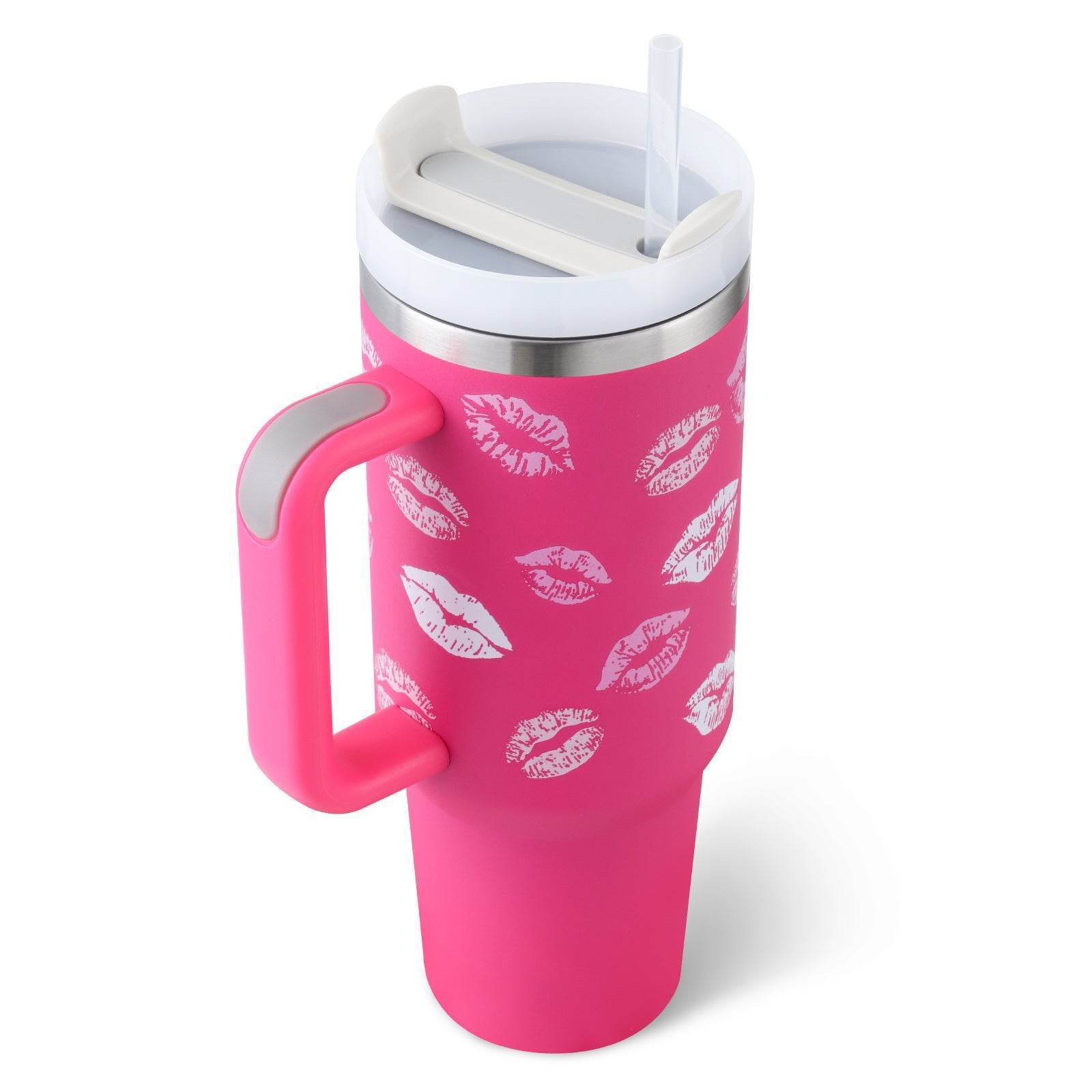 40 Oz Tumbler With Handle Straw Insulated Stainless Steel Spill Proof Vacuum Coffee Cup Lid Tapered Mug Gifts