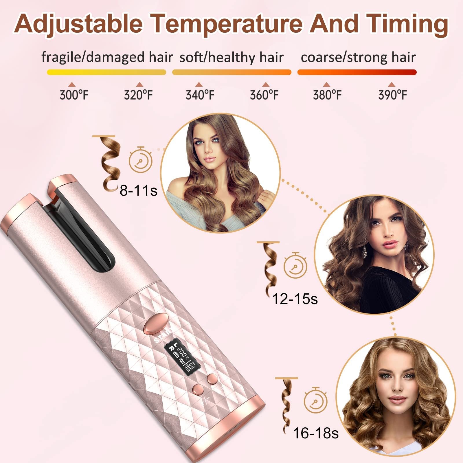 Portable Automatic Hair Curler Ceramic Rotating Wireless Auto Curling Iron Wand USB Rechargeable Spin For Styling