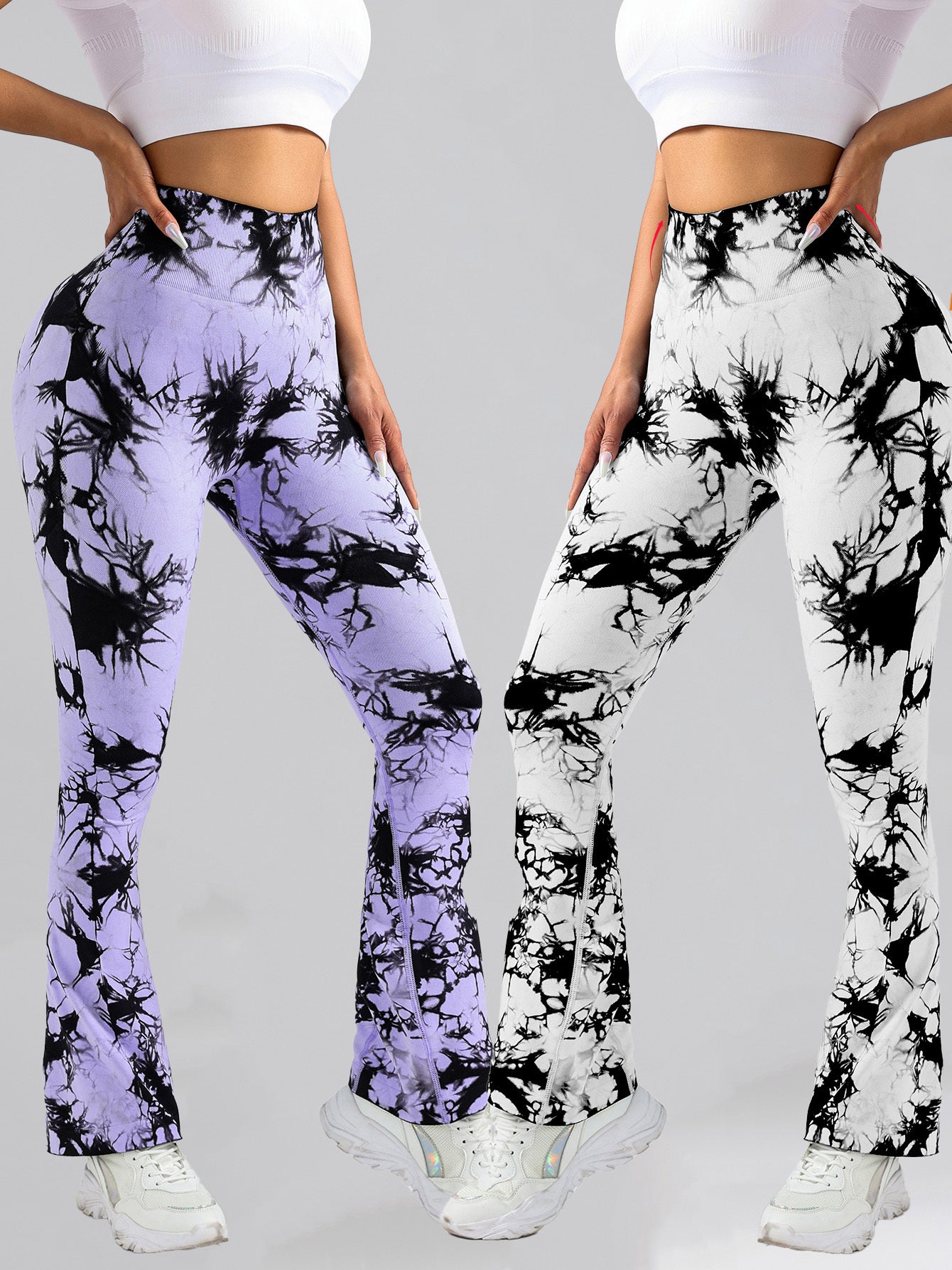 2 Pack Tie Dyed High Waisted Flared Butt lifting Fitness Sports Women’s Yoga Bell bottom Pants Workout Leggings