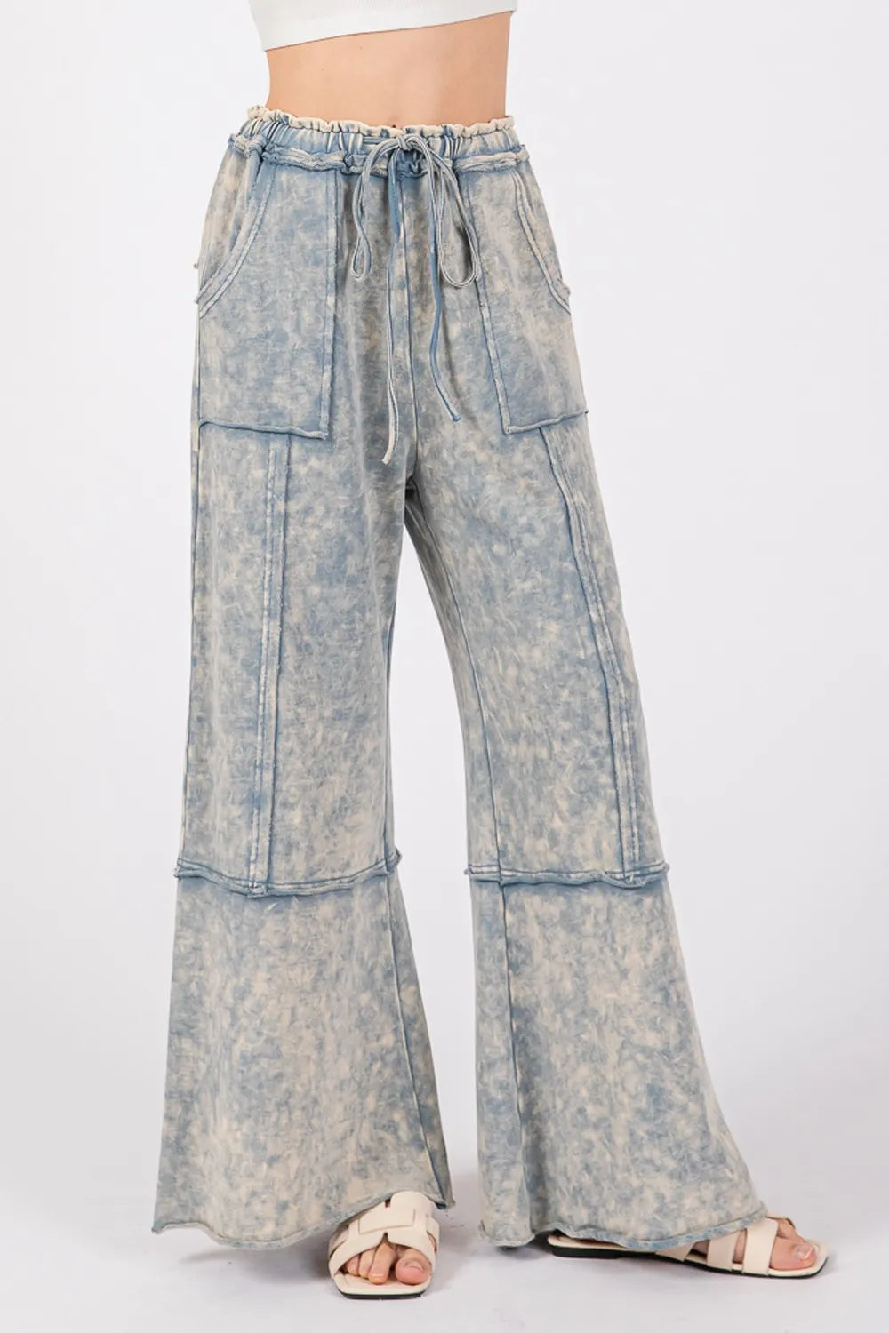 SAGE + FIG Mineral Washed Terry Wide Leg Pants Slate Blue / S
