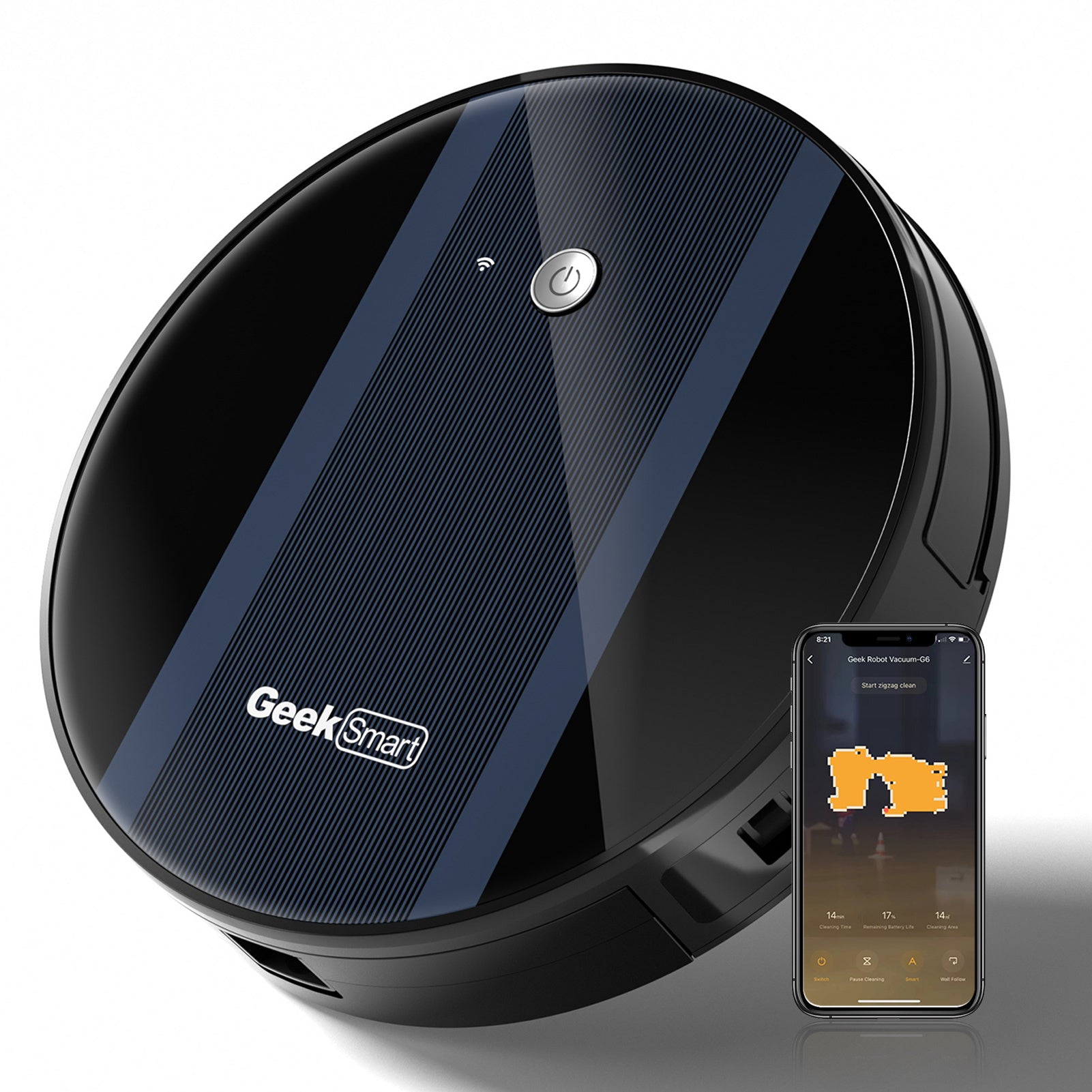 Geek Smart Robot Vacuum Cleaner G6 Plus Ultra Thin 1800Pa Strong Suction Automatic Self Charging Wi Fi Connectivity App