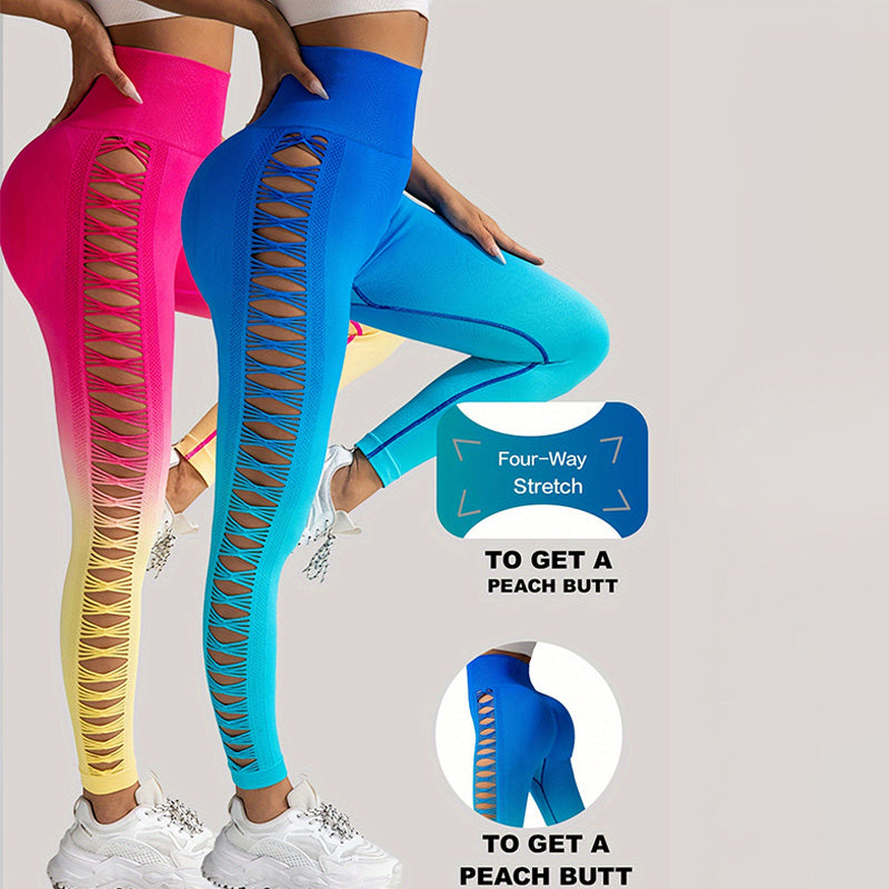 2 Pack Cut Out Ombre Gradient Color Hollow High waist Butt lifting Fitness Women’s Yoga Pants Waist Cutout Ripped Super