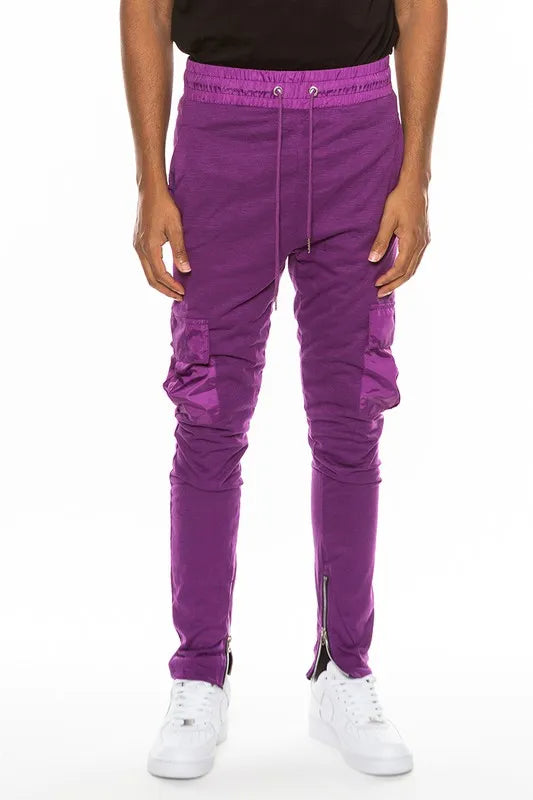 WEIV Men’s Full Size Heathered Cotton Blend Joggers Plus PURPLE / S