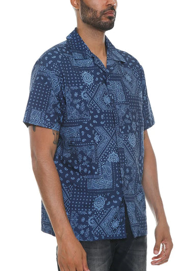 WEIV Men's Full Size Collared Print Button Down Shirt Plus Size