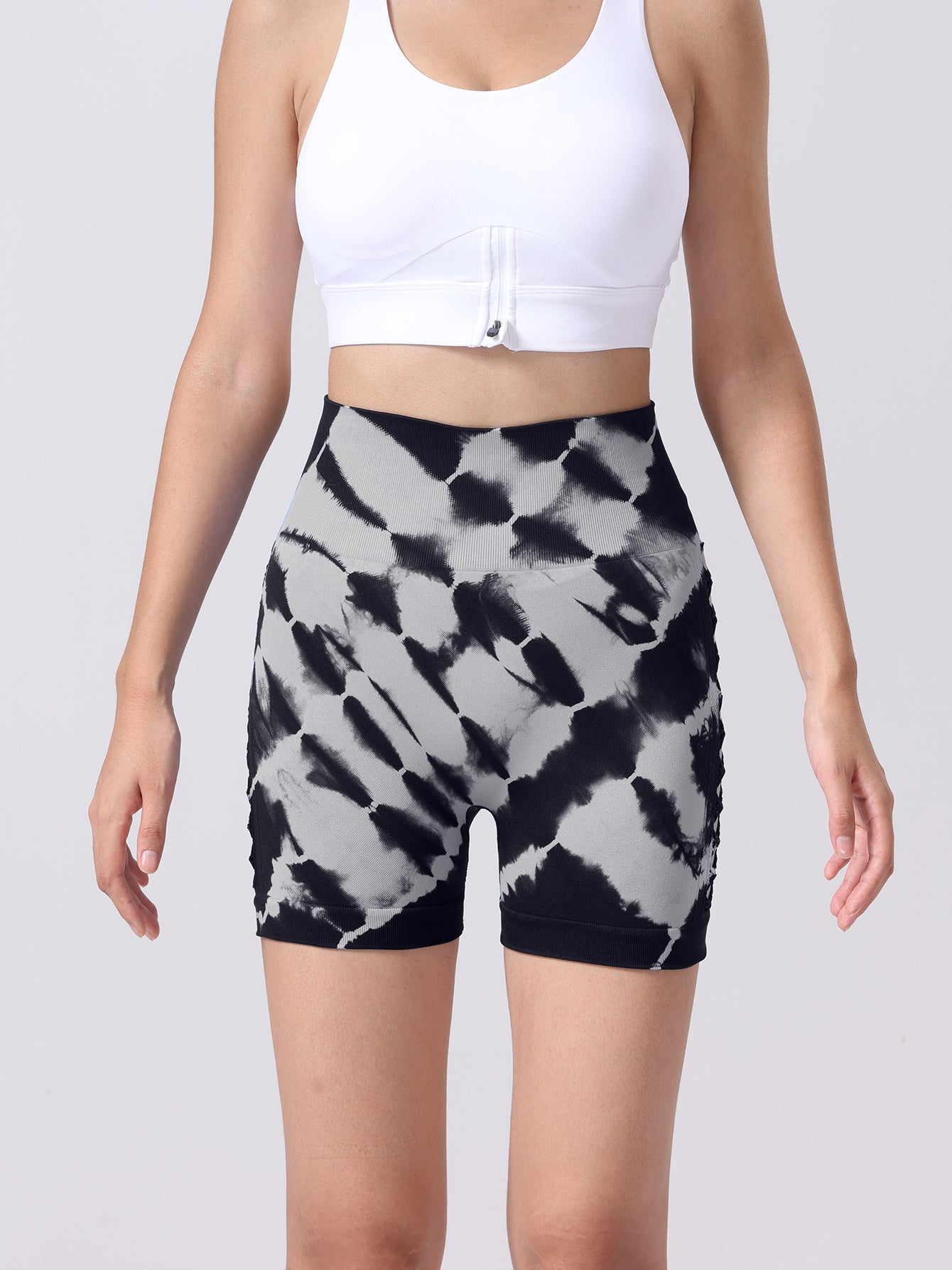 Women’s Tie dye Side Bow Hollow High Waist Hip Lifting Sports Fitness Yoga Shorts For Women Dye Workout Gym Scrunch