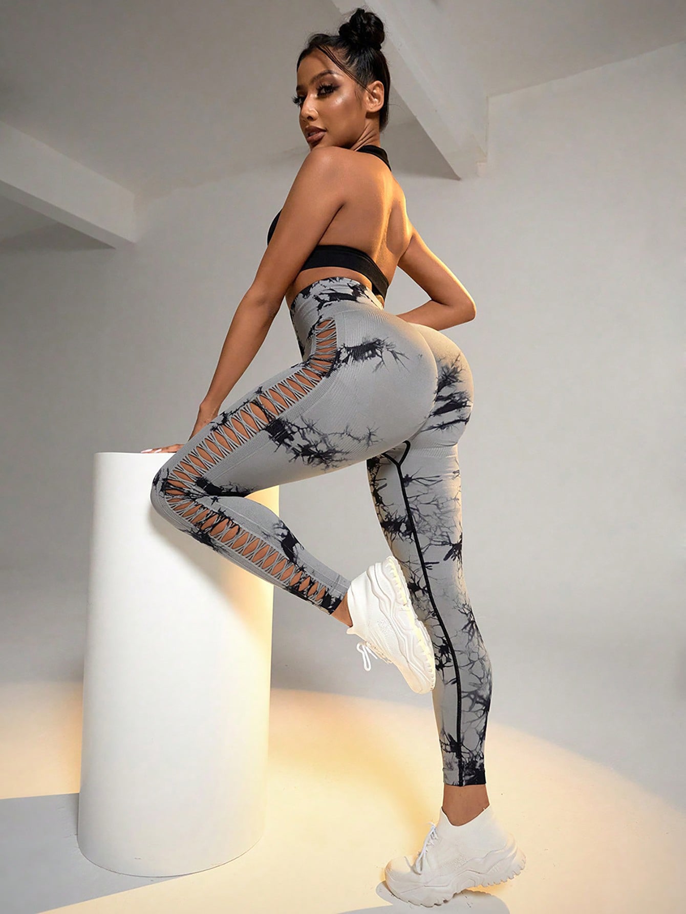 Cut Out Side Hollow Tie Dyed Yoga Pants High Waist And Hip Lifting Fitness With Seamless Sports Tights Workout Gym