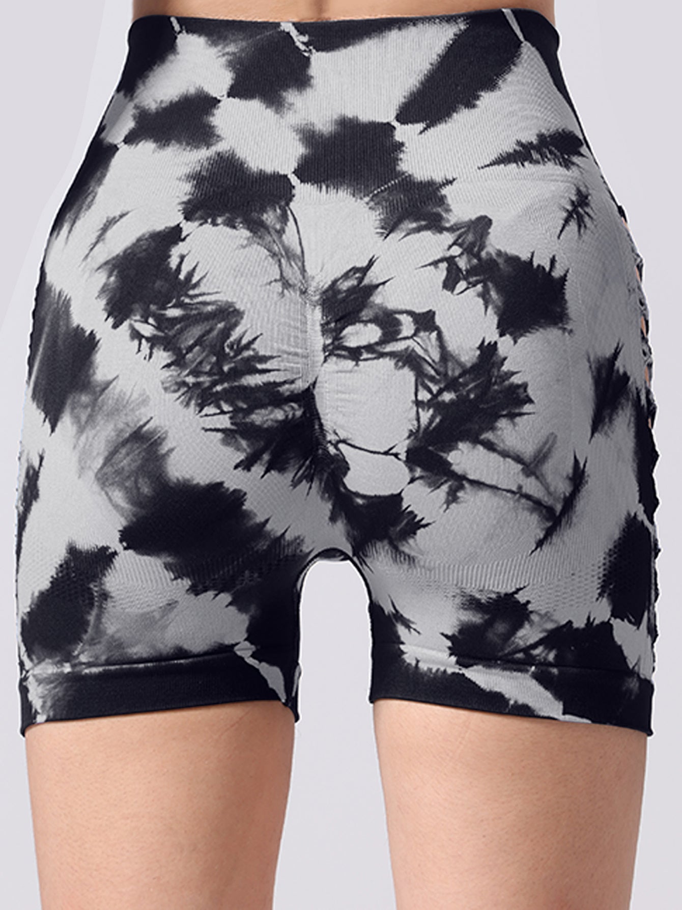Women’s Tie dye Side Bow Hollow High Waist Hip Lifting Sports Fitness Yoga Shorts For Women Dye Workout Gym Scrunch