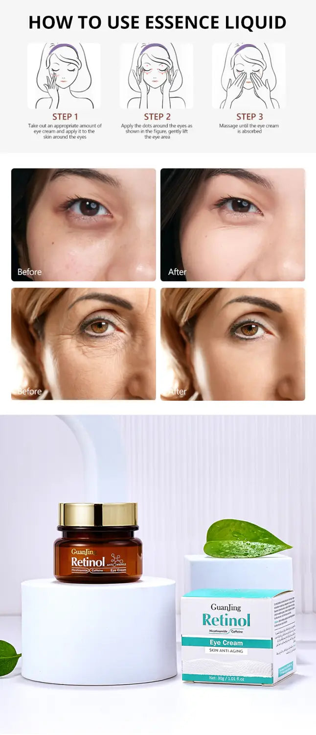 GUANJING Natural Skincare Retinol Eye Cream Vegan Organic Anti Aging Moisturizer wrinkle Skin Whitening