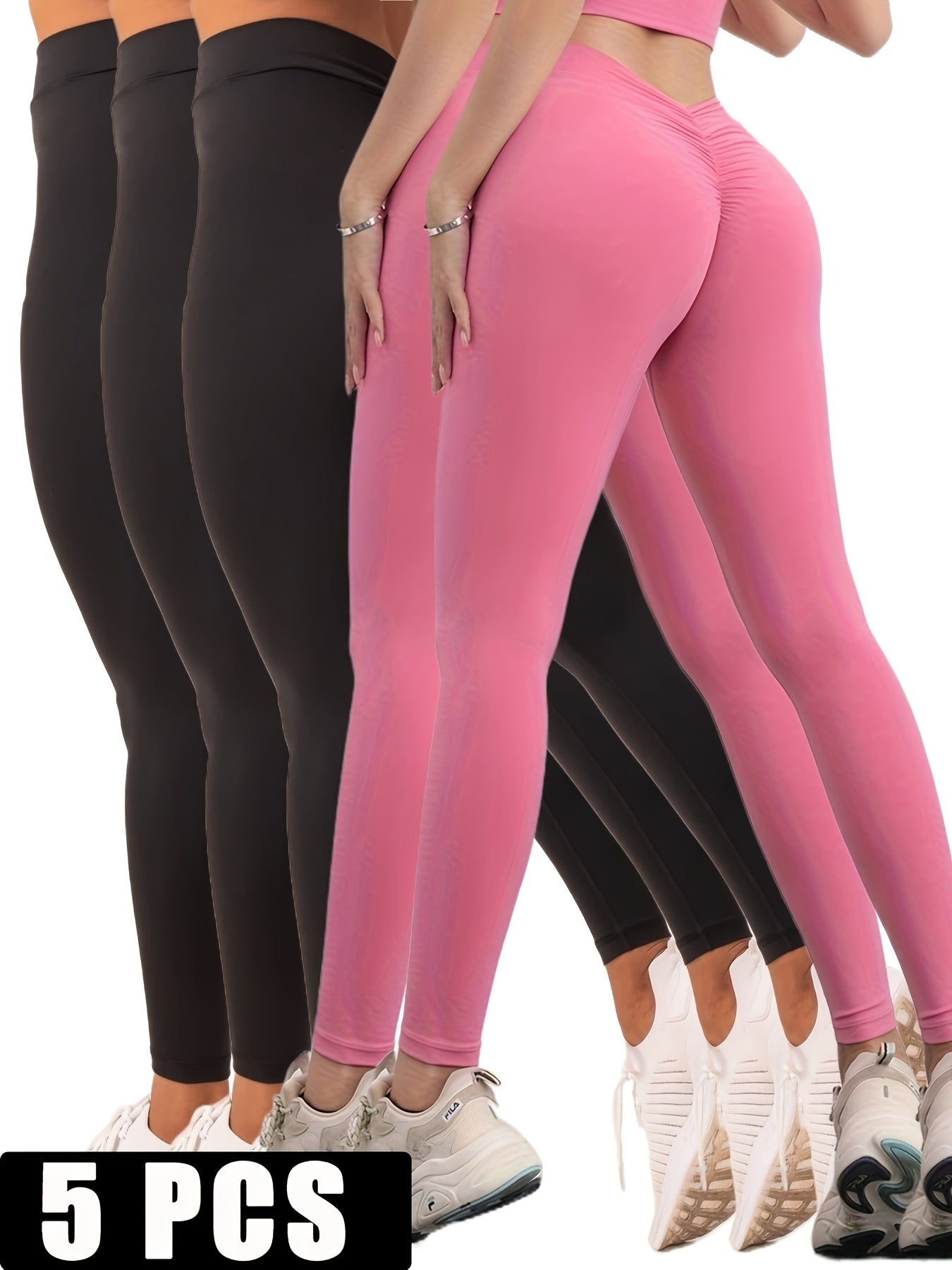 5 Pack Women’s Solid Color Hip raising High waisted V back Waist Seamed Yoga Fitness Tights Women Butt Lift Waisted