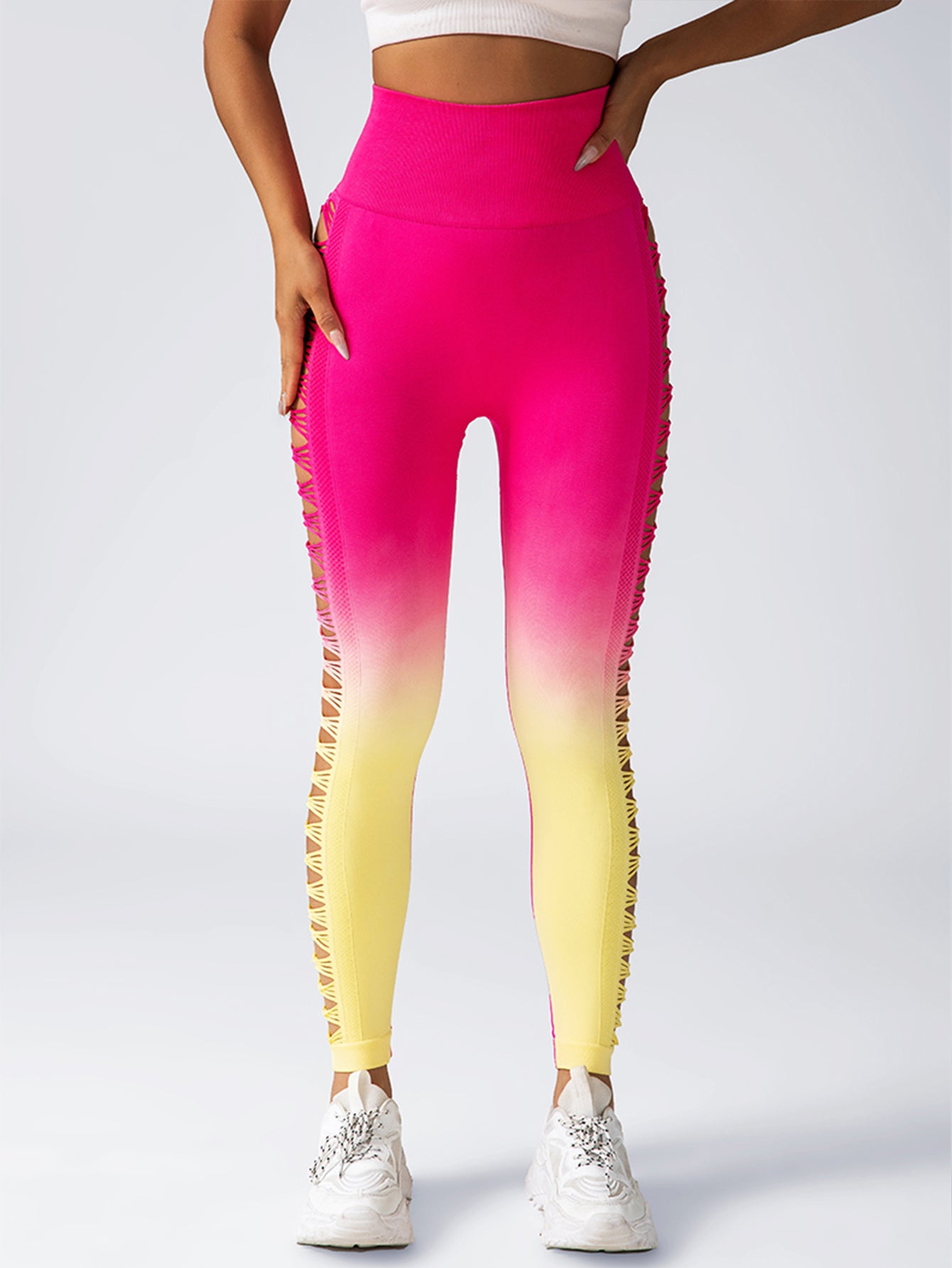 Women’s High Waisted Gradient Yoga Pants Cutout Leggings Booty Lifting Athletic Long Tights For Fitness Workout
