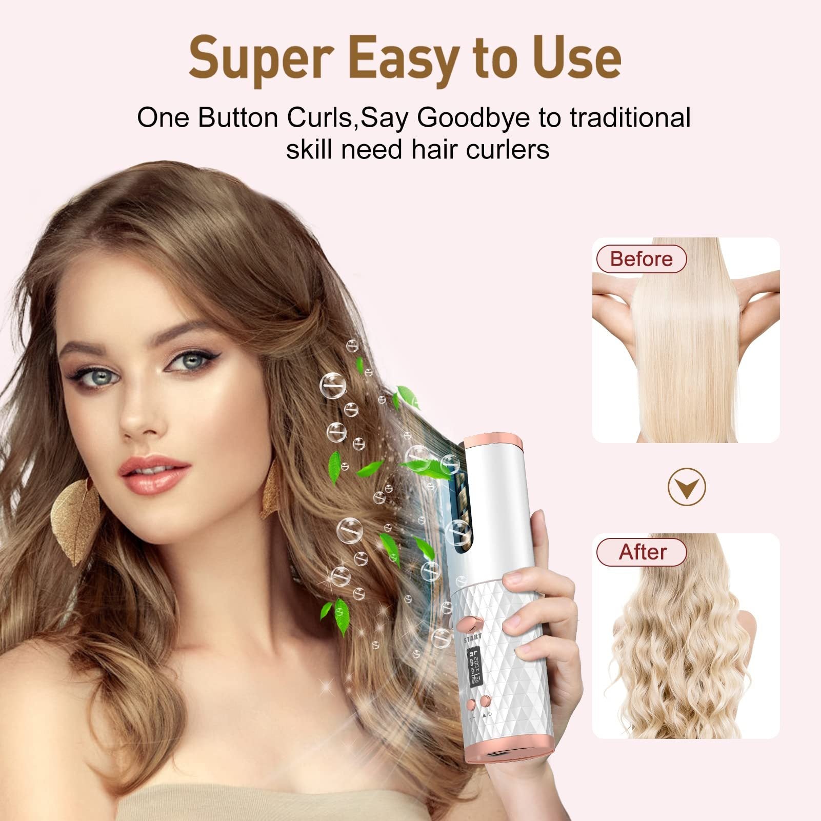 Portable Automatic Hair Curler Ceramic Rotating Wireless Auto Curling Iron Wand USB Rechargeable Spin For Styling