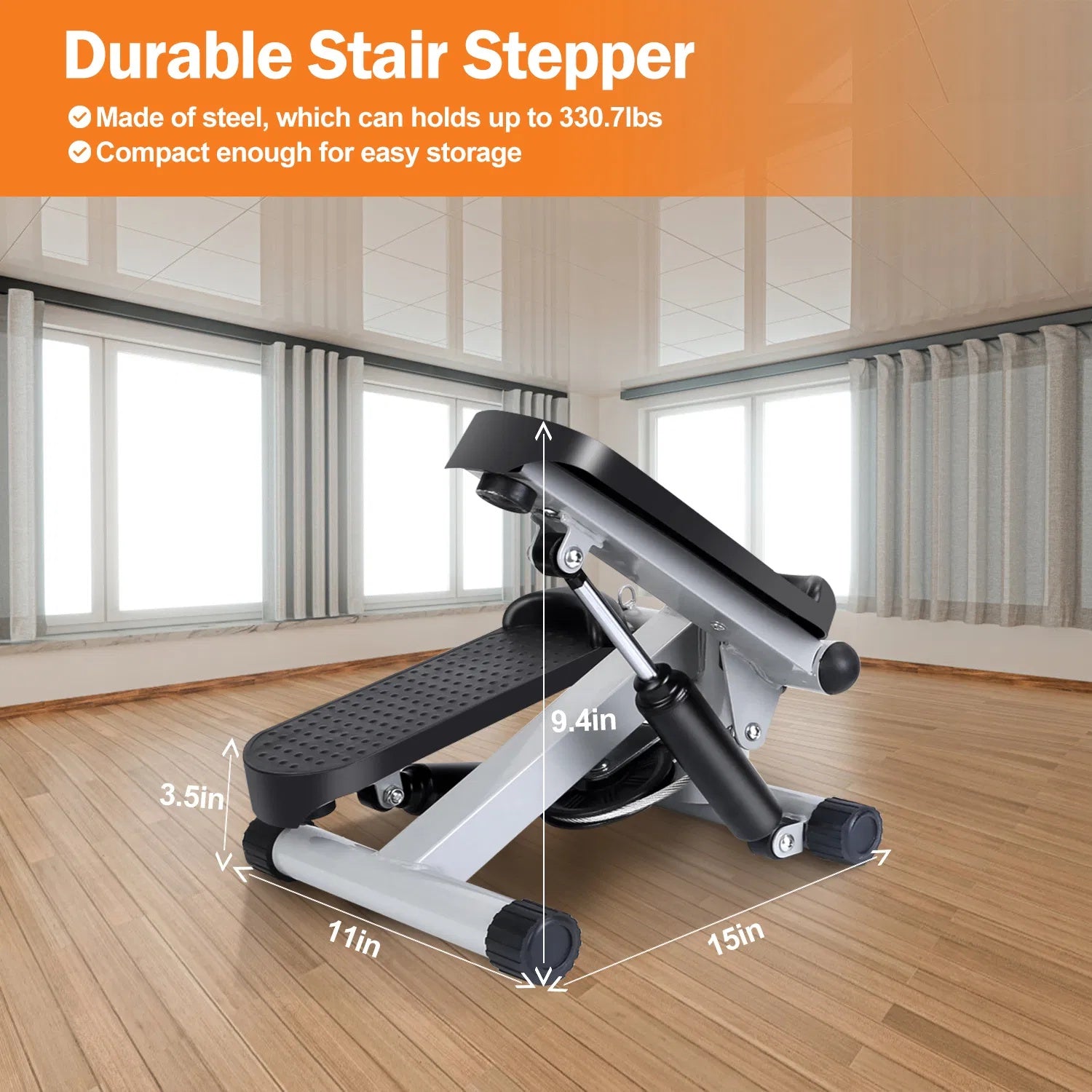 Exercise Stepper For Women Mini Fitness With 2 Resistance Bands LCD Monitor Max 330.7LBS Load Stair Quiet Grey