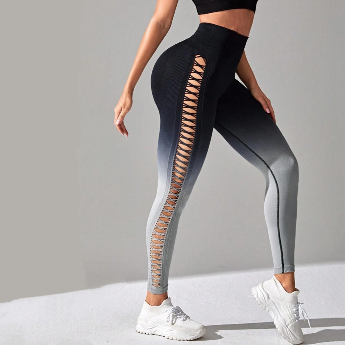 Women’s High Waisted Gradient Yoga Pants Cutout Leggings Booty Lifting Athletic Long Tights For Fitness Workout
