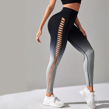 Women’s High Waisted Gradient Yoga Pants Cutout Leggings Booty Lifting Athletic Long Tights For Fitness Workout