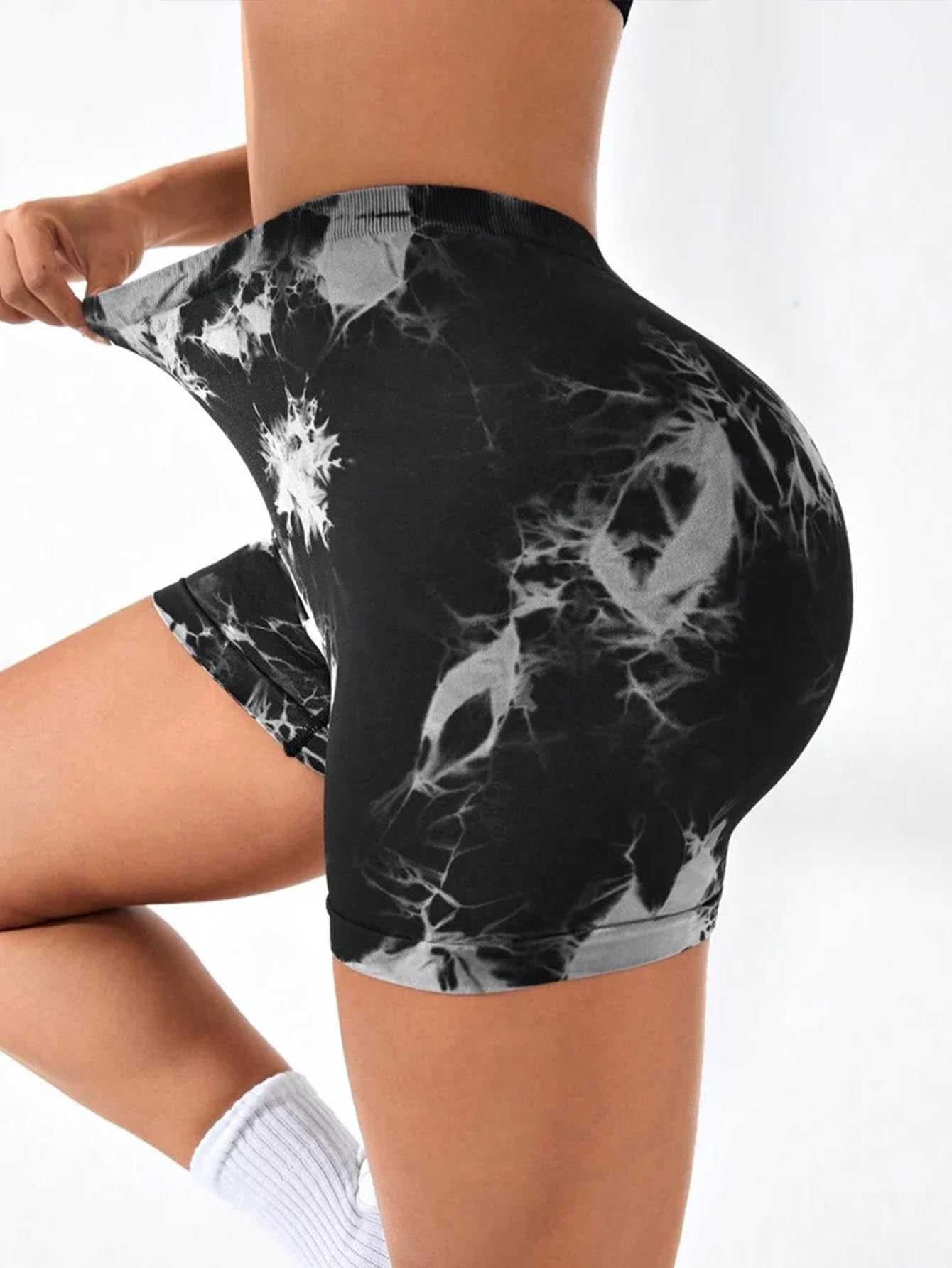 Women’s Tie Dye High Waist V Back Scrunch Yoga Shorts Seamless Sport Athletic With Stretch Fabric Fitness Workout
