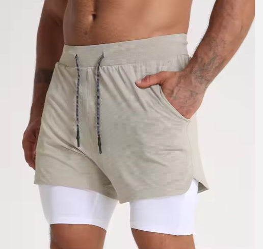 Gym Clothing Men Quick Dry 2 In 1 Shorts Polyester Spandex Breathable Liner Running Fitness